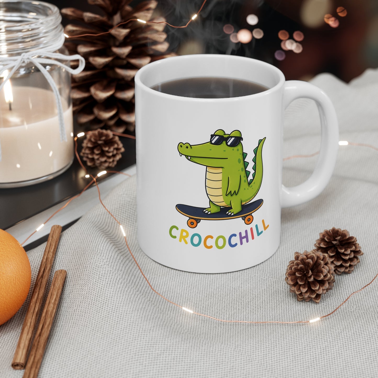 Mug Crocochill – Crocodile sur Skateboard – Tasse Humour Crocodile – Cadeau Original Homme Femme
