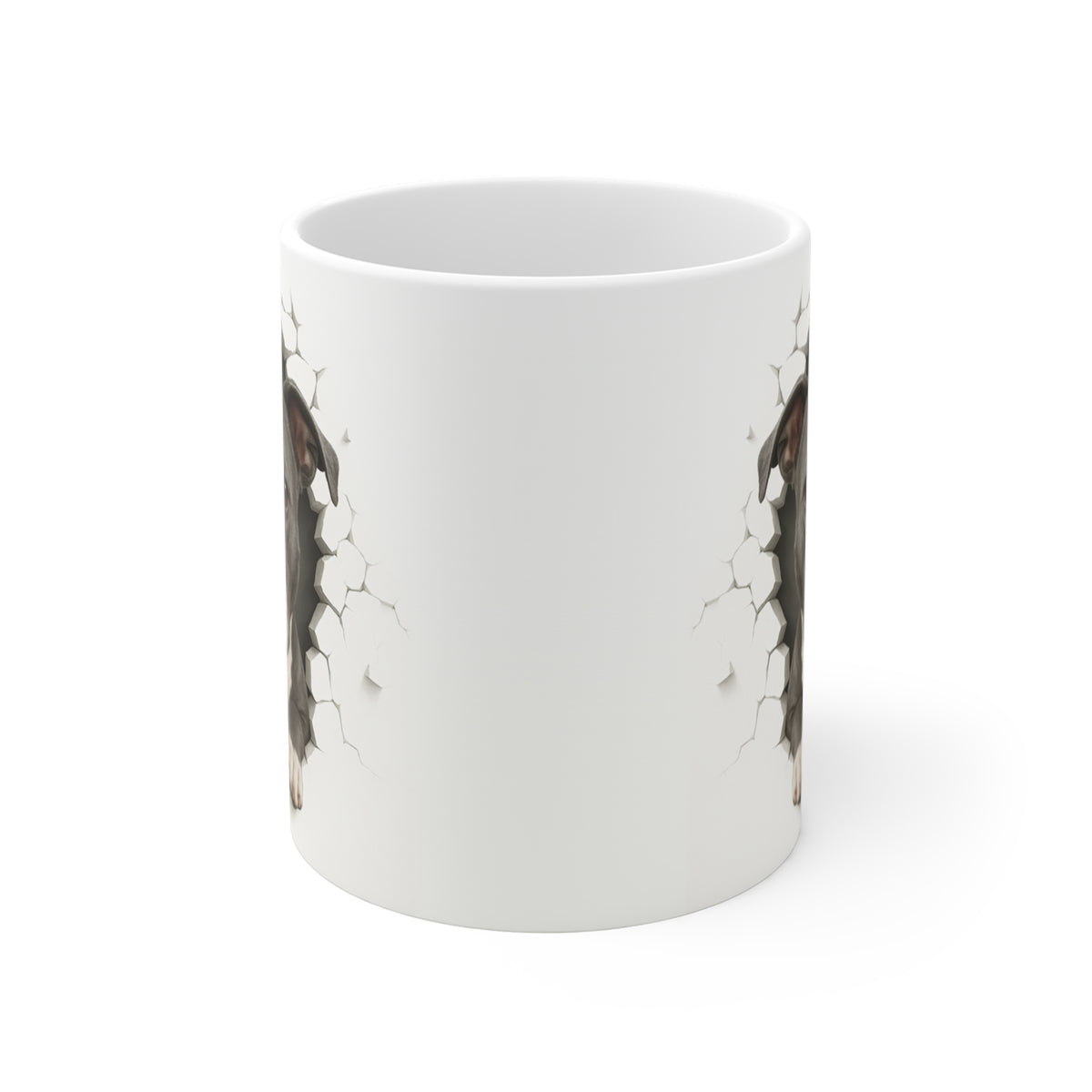Mug Chien Effet Mur Cassé – Tasse Originale Trompe-l’œil 3D – Idée Cadeau Amoureux des Chiens Homme Femme