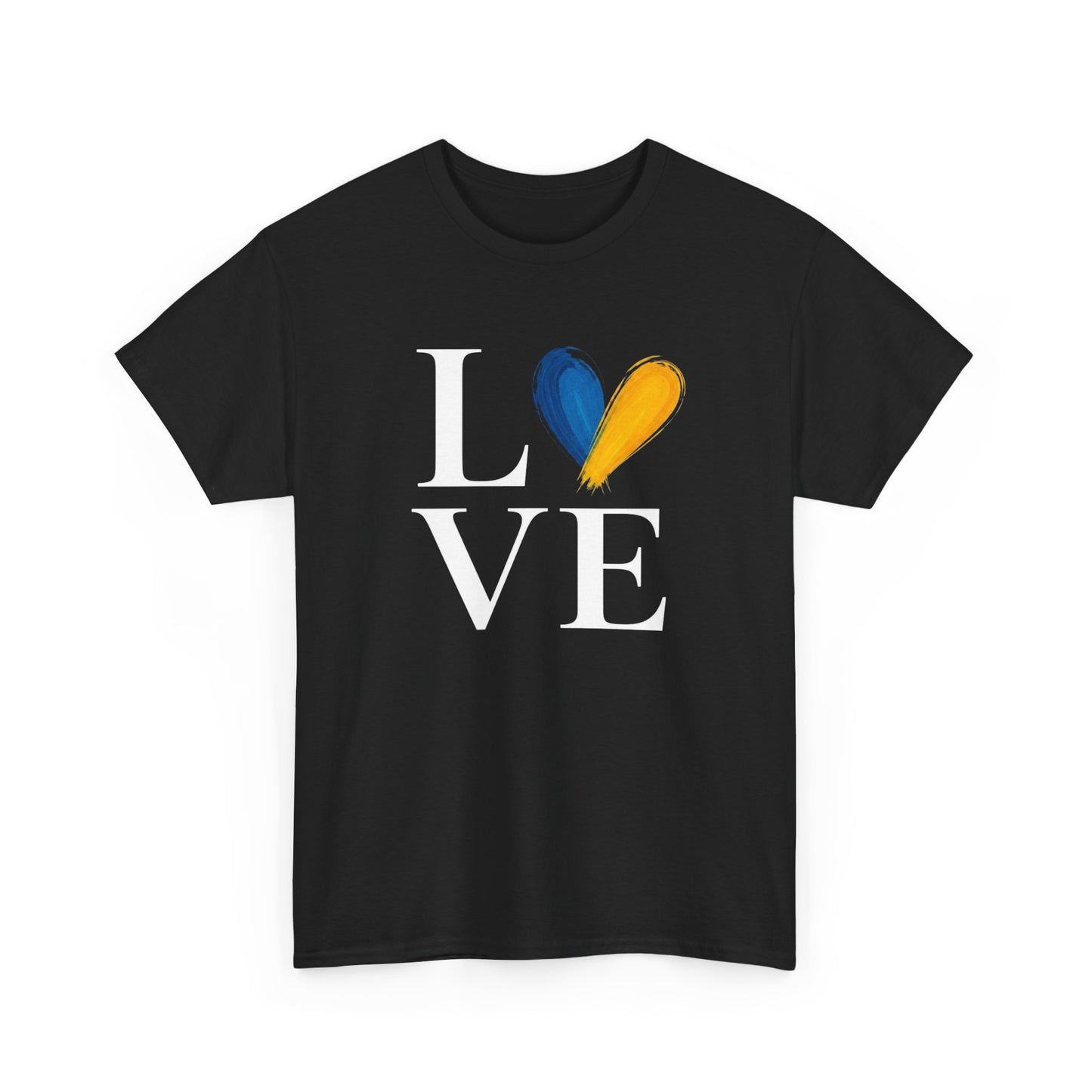 T-Shirt Love Bleu Jaune Cœur – Tee Shirt Amour Design Coloré Moderne – Cadeau Homme Femme