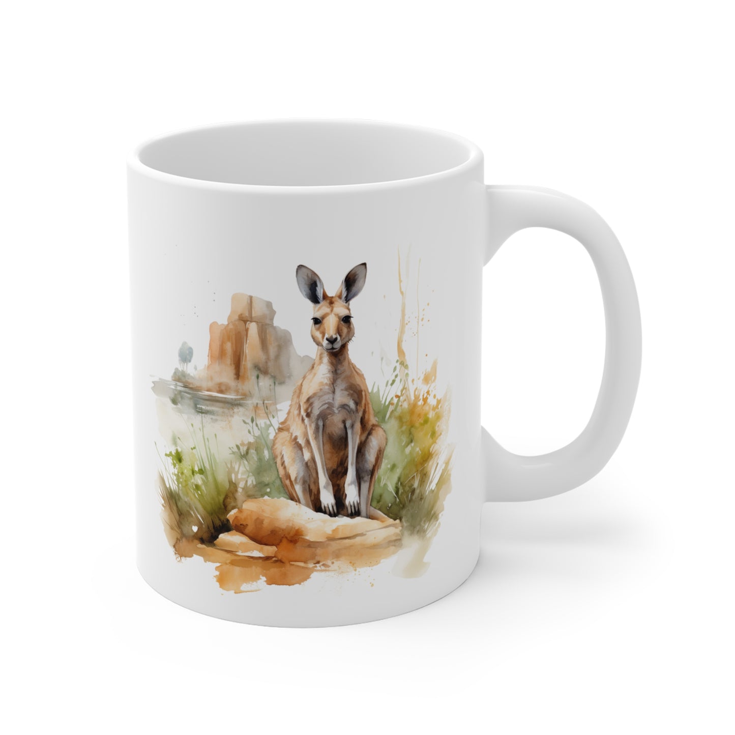 Mug Kangourou Aquarelle Australie – Tasse Nature et Animaux Sauvages – Cadeau Original Céramique 325ml