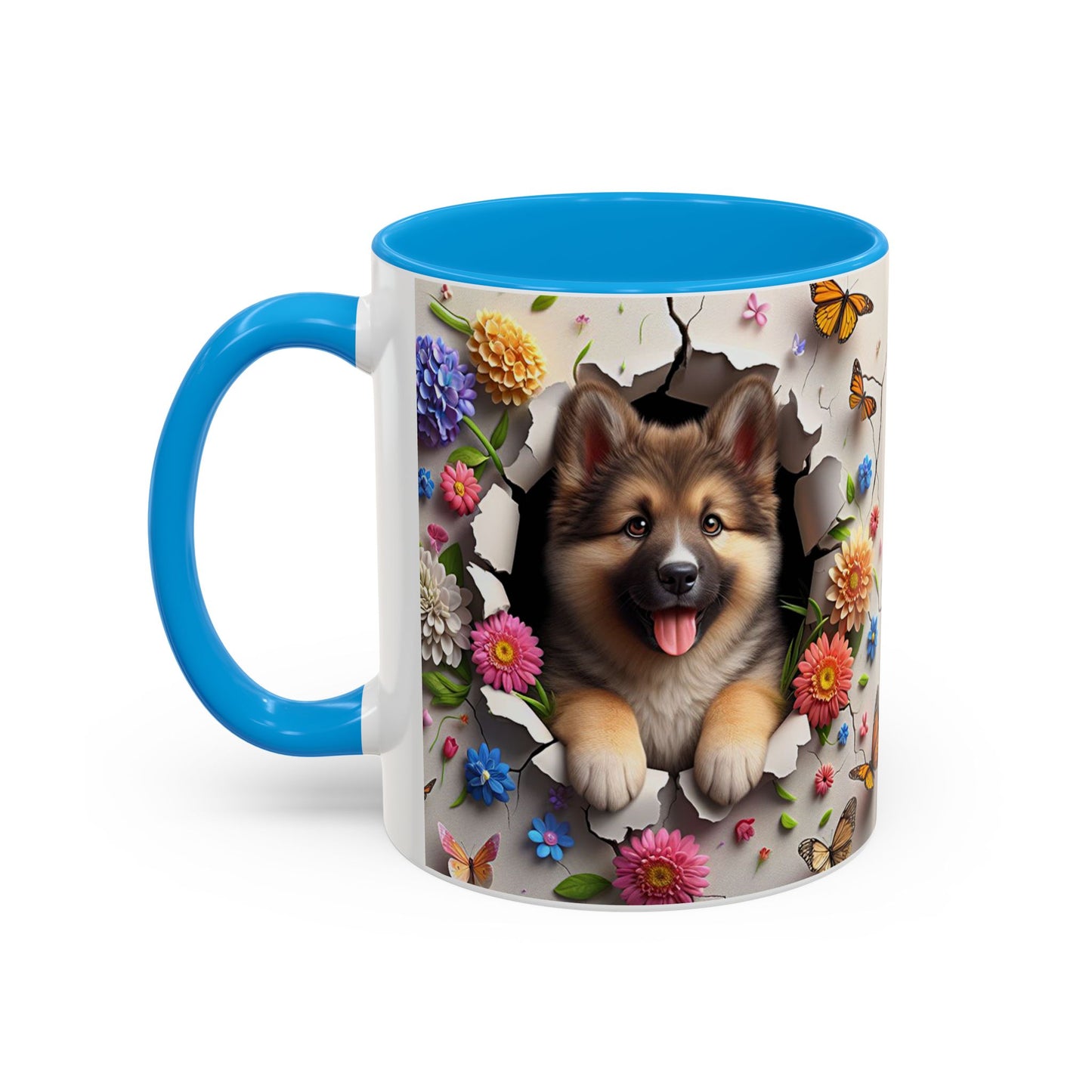 Mug Spitz Kawaii – Tasse Chiot Spitz Allemand avec Fleurs et Papillons – Cadeau Amoureux des Chiens 325ml