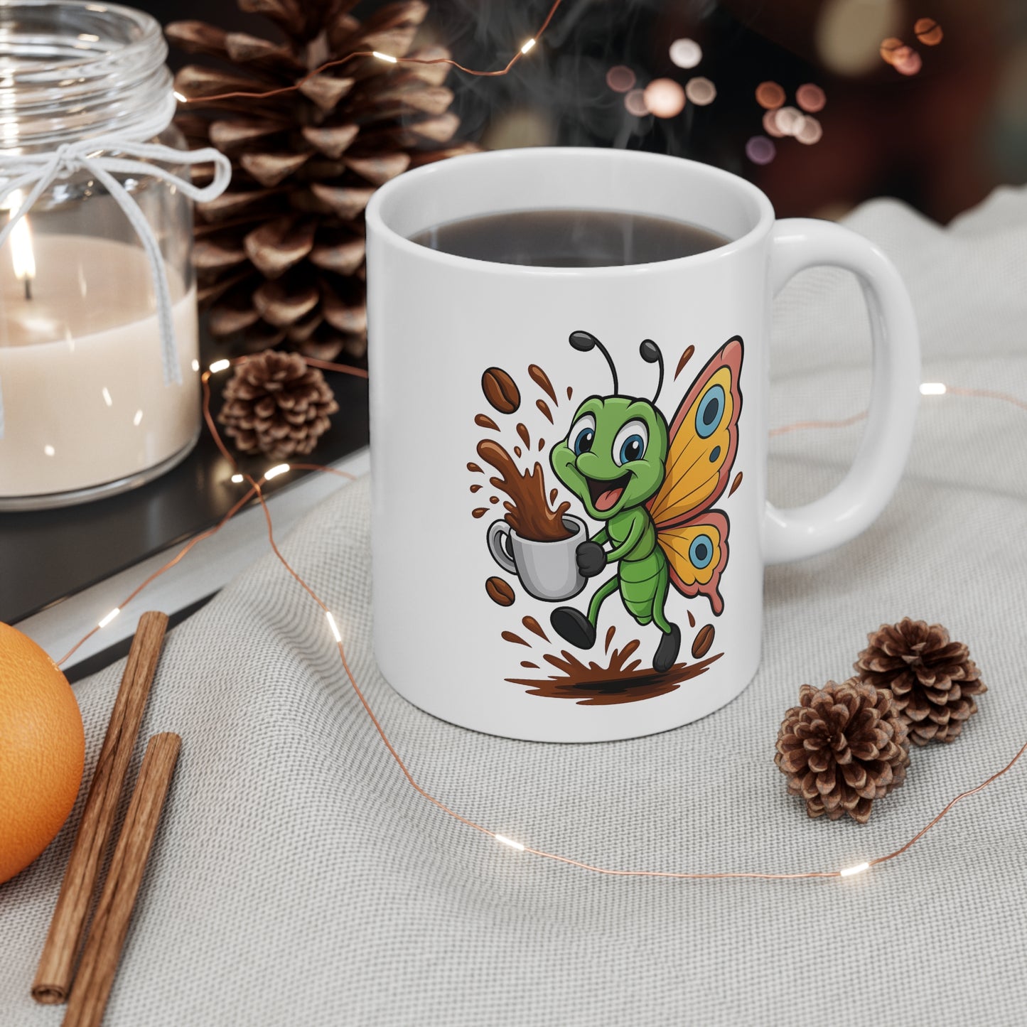 Mug Papillon Café – Tasse Céramique 325ml – Design Mignon et Coloré – Cadeau Nature et Bonne Humeur