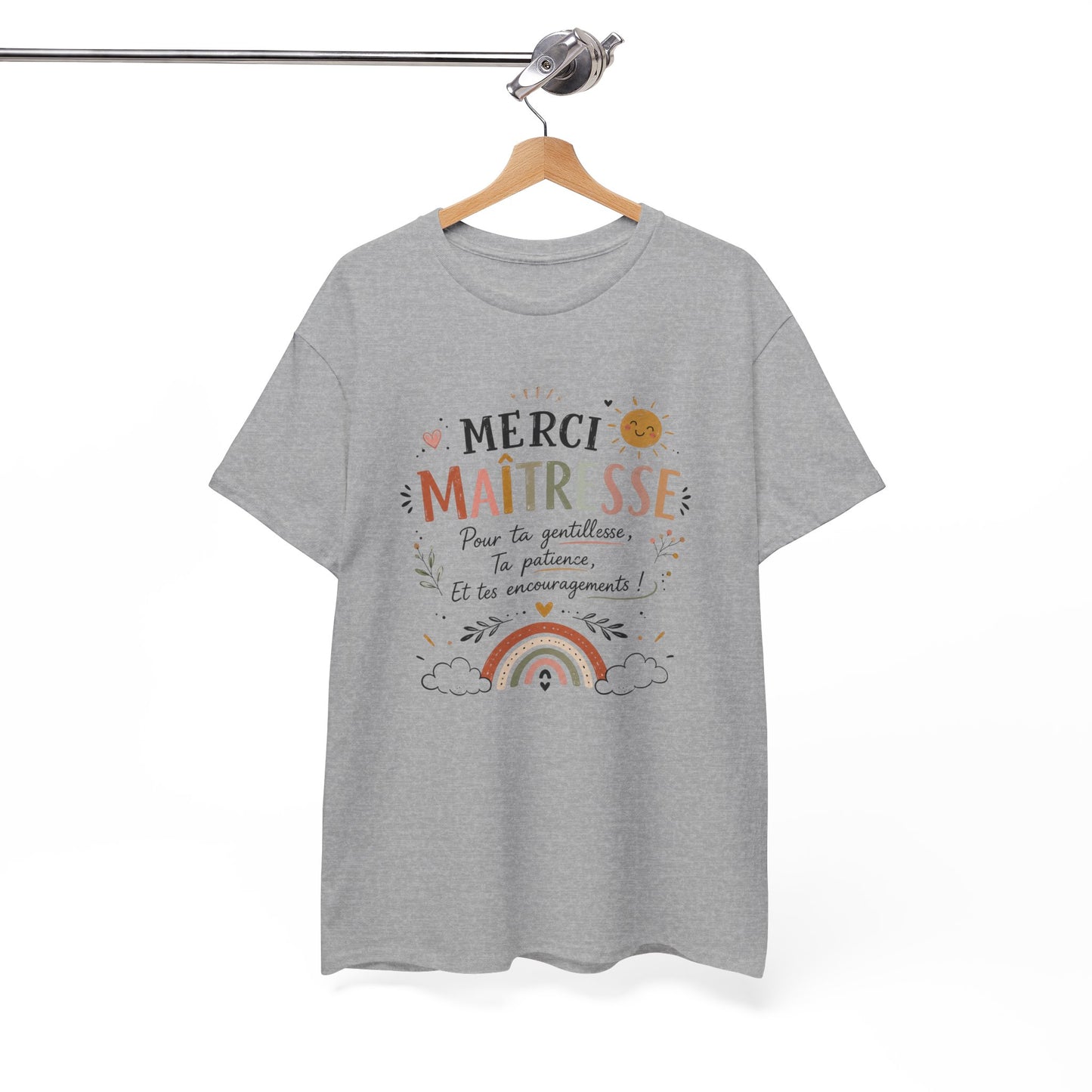 Tee Shirt Merci Maîtresse – Cadeau Remerciement Fin d’Année École Primaire – T-Shirt Femme Enseignante Gentillesse Patience