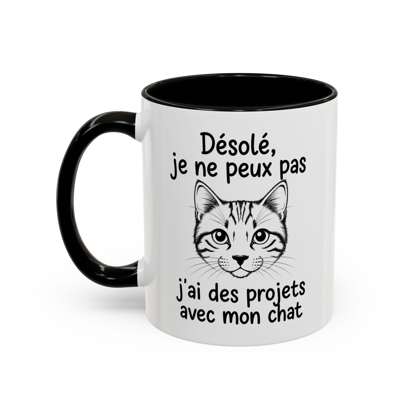 Tasse Chat Homme et Femme – Désolé je ne peux pas j'ai des Projets avec mon Chat – Mug Humour  – Cadeau Original pour Amoureux des Chats – 325 ml