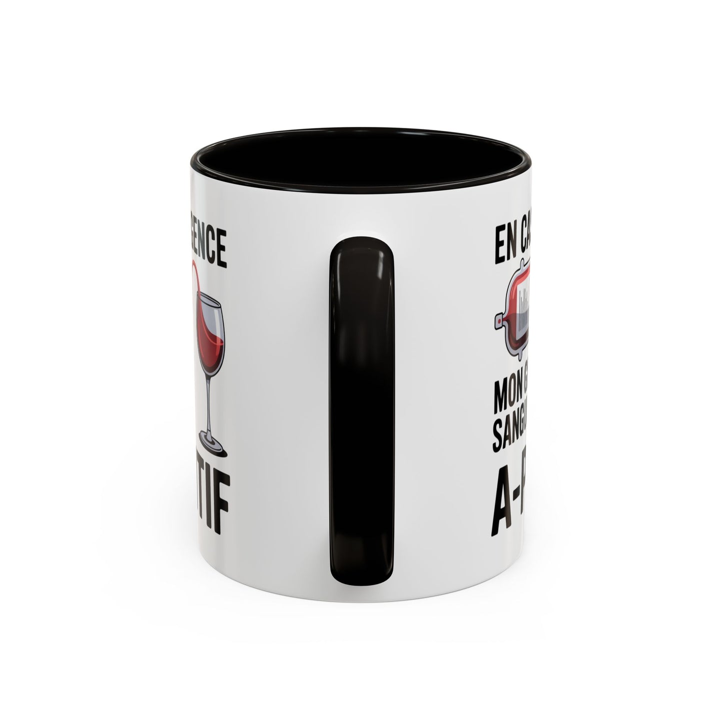 Mug Vin Humoristique – Tasse Apéro Groupe Sanguin Apéritif – Cadeau Amoureux du Vin – Céramique 325ml Noir Bleu Rouge