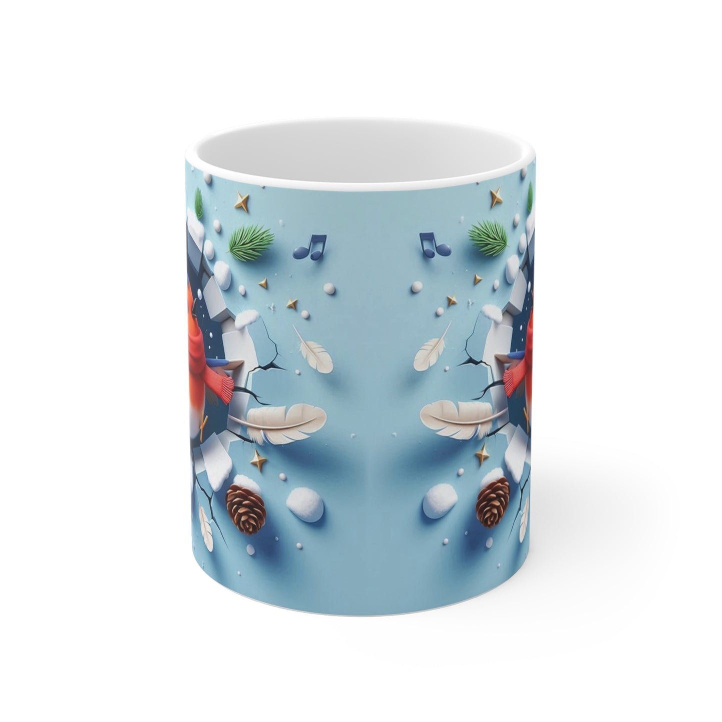 Tasse Rouge-Gorge Hiver – Mug Céramique 325ml – Cadeau Oiseau Noël Nature Festive