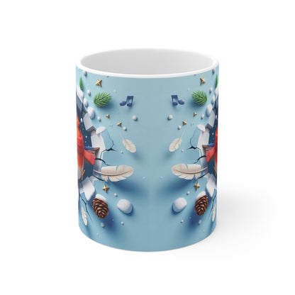 Tasse Rouge-Gorge Hiver – Mug Céramique 325ml – Cadeau Oiseau Noël Nature Festive