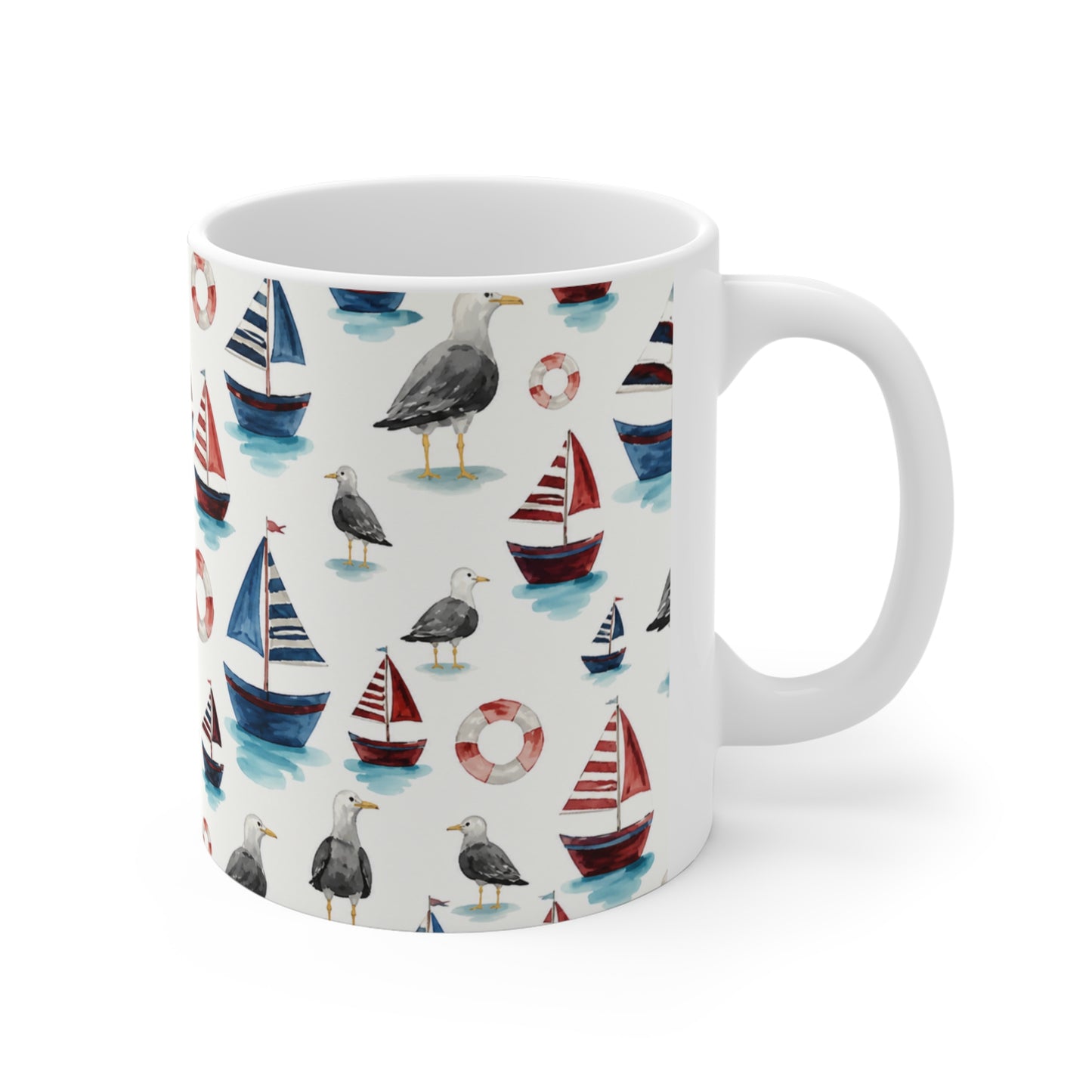 Tasse Marin Aquarelle – Mug Voilier  Bateau Bord de Mer – Cadeau Mer Homme Femme Enfant 325ml