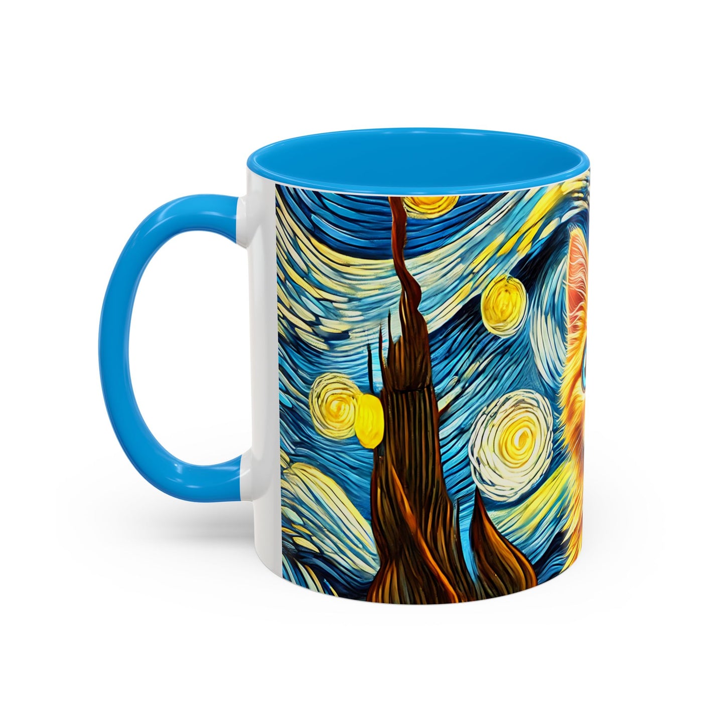 Mug Chaton Style Van Gogh – Tasse Artistique Nuit Étoilée avec Chat Orange aux Yeux Bleus – Cadeau Amoureux des Chats 325ml