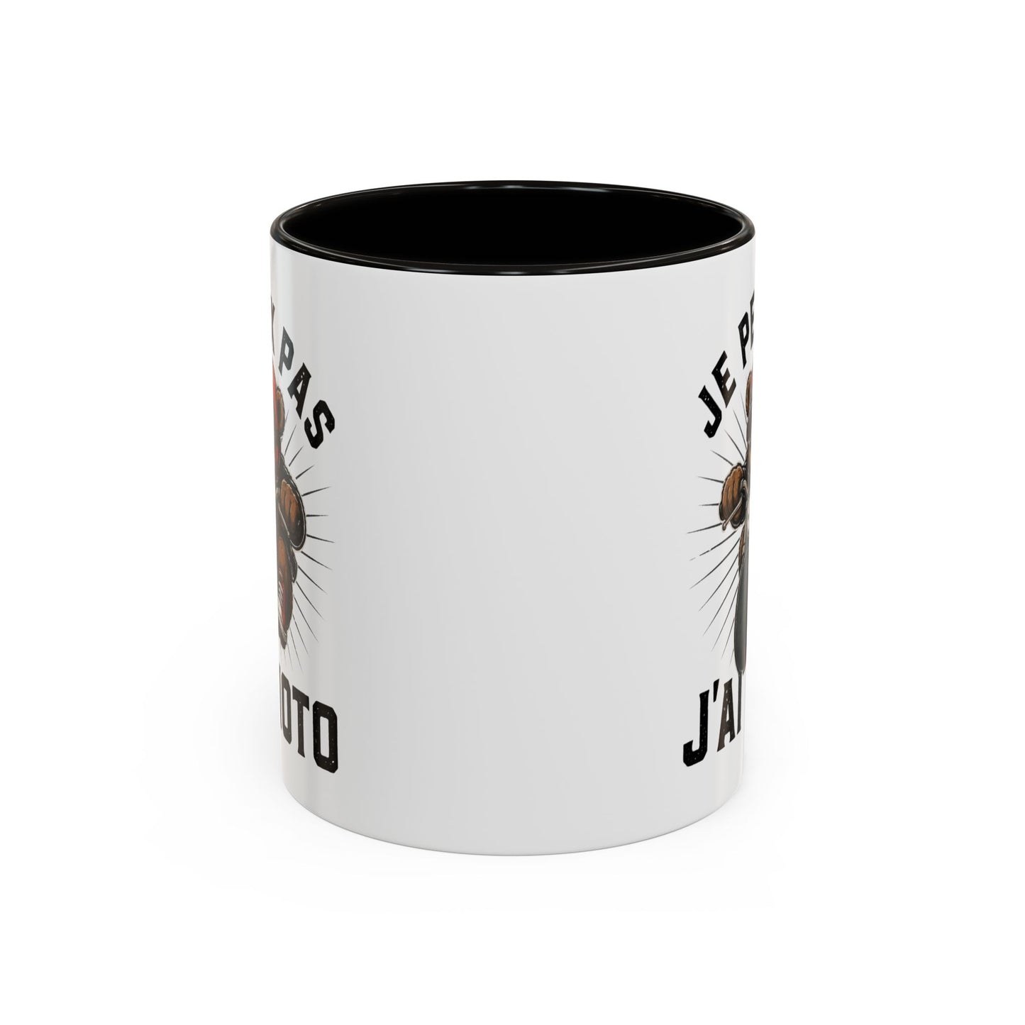 Mug Je Peux Pas J’ai Moto – Tasse Ours Motard Drôle Vintage – Cadeau Original Passionné de Moto et Biker – Céramique 325ml Noir Bleu Rouge