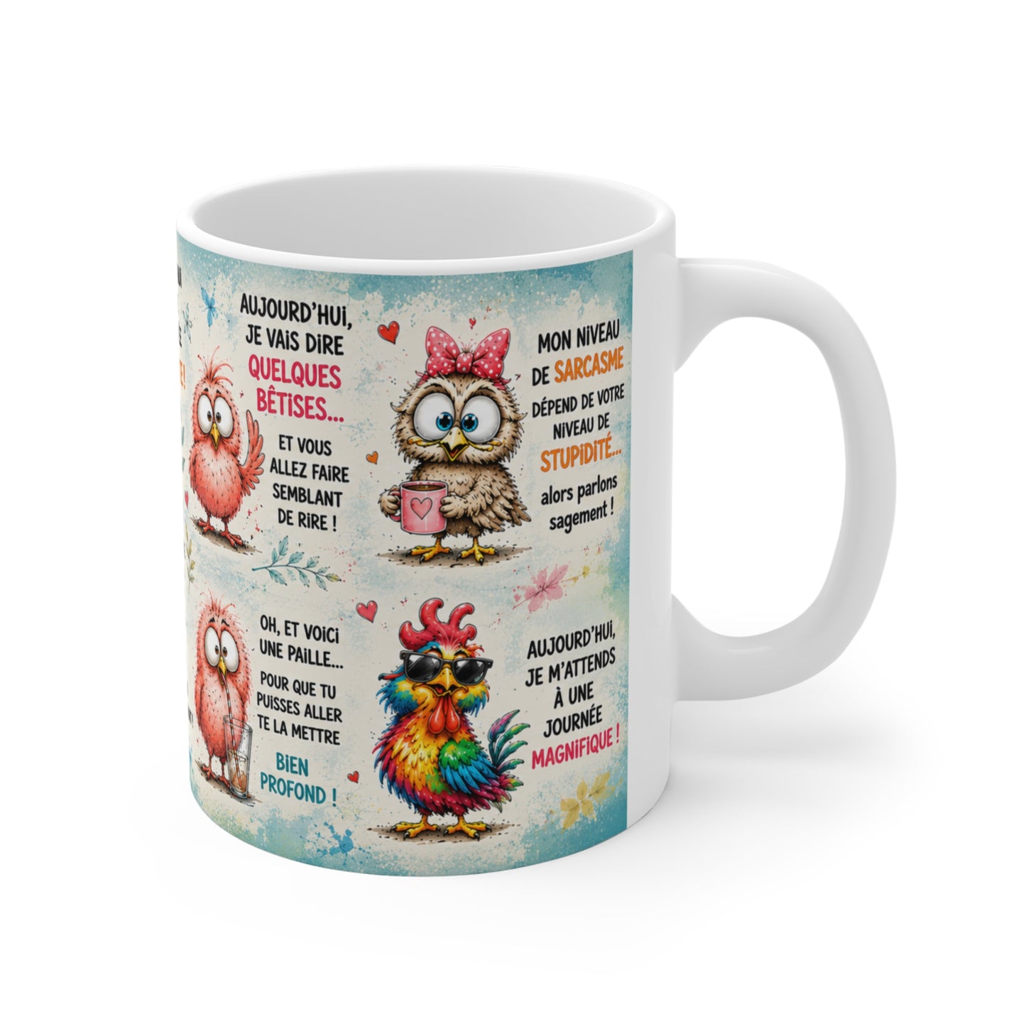 Tasse Humour Oiseaux Cartoon – Mug Citations Drôles et Sarcastiques – Cadeau Humour Homme Femme 325ml