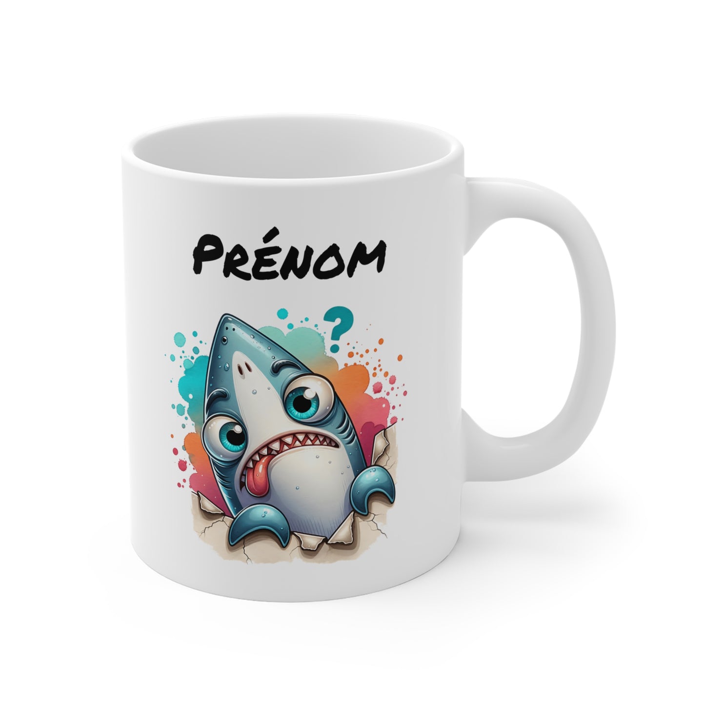 Tasse Personnalisable Requin Drôle – Mug Prénom Animal Marin Coloré – Cadeau Original Océan Humour 325ml
