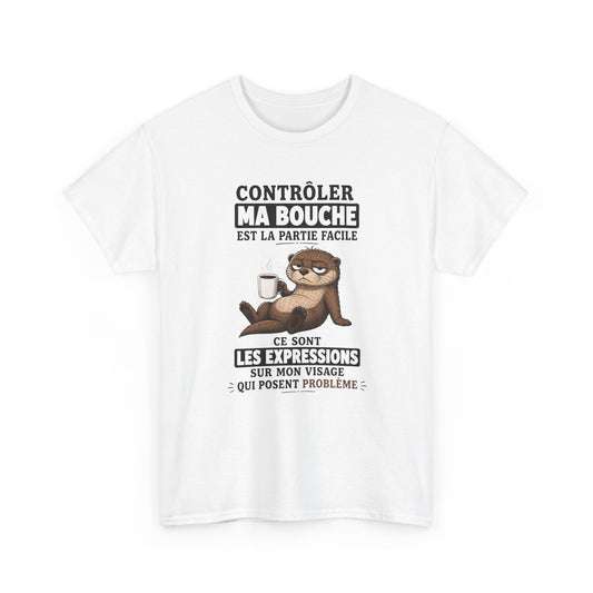 T-Shirt Humour Homme et Femme – Loutre Café Expression Visage – Cadeau Drôle Caractère Sarcastique – Idée Cadeau Original