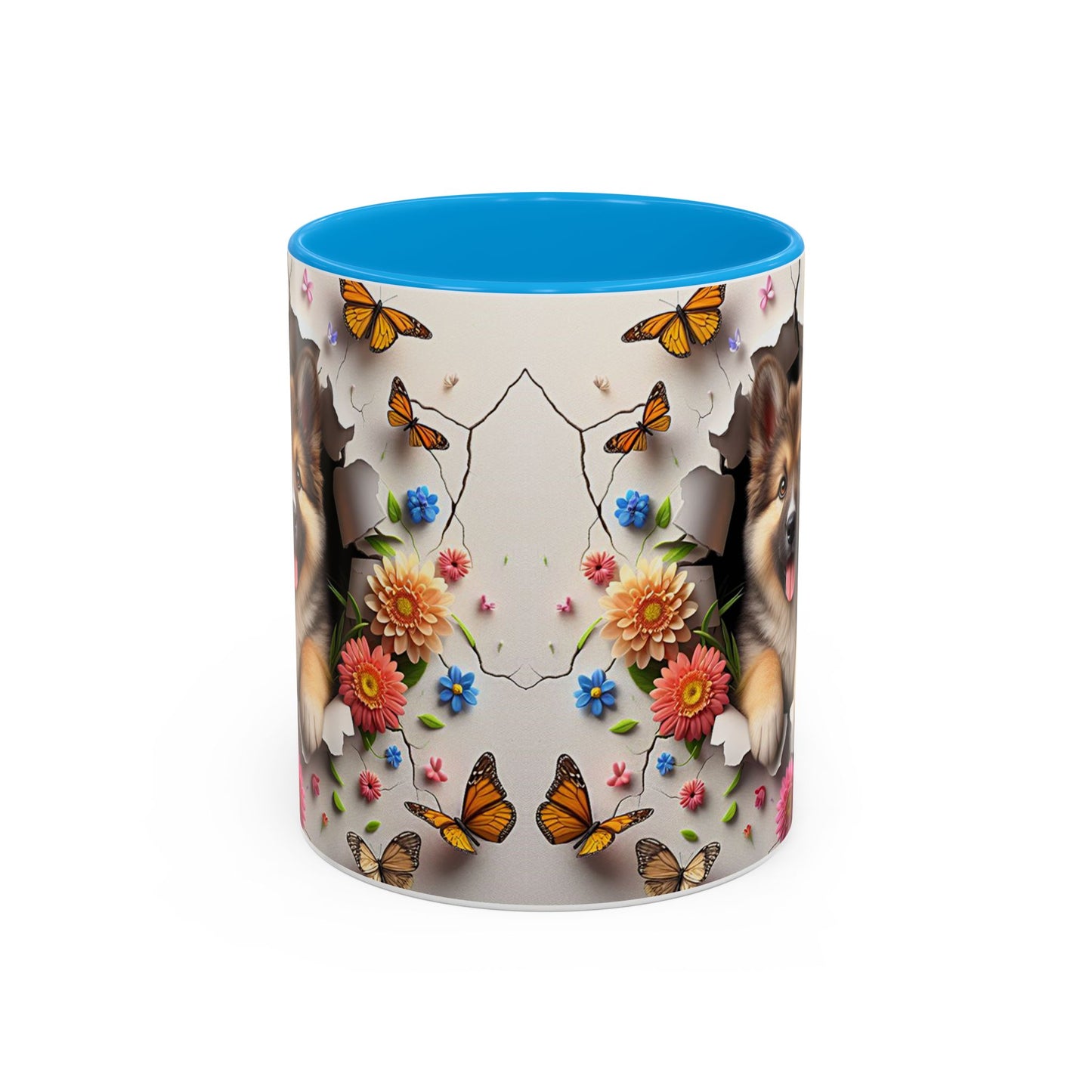 Mug Spitz Kawaii – Tasse Chiot Spitz Allemand avec Fleurs et Papillons – Cadeau Amoureux des Chiens 325ml