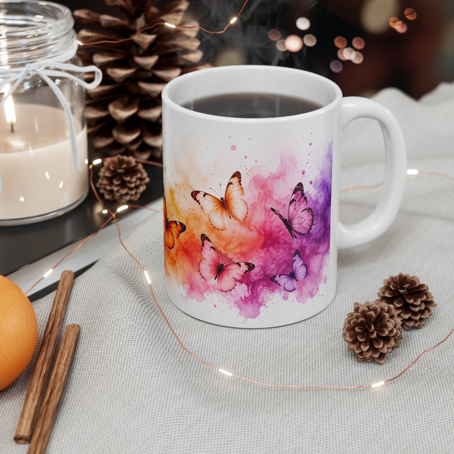 Tasse Papillons Aquarelle Colorée – Mug Nature Artistique et Féminin – Cadeau Femme 325ml