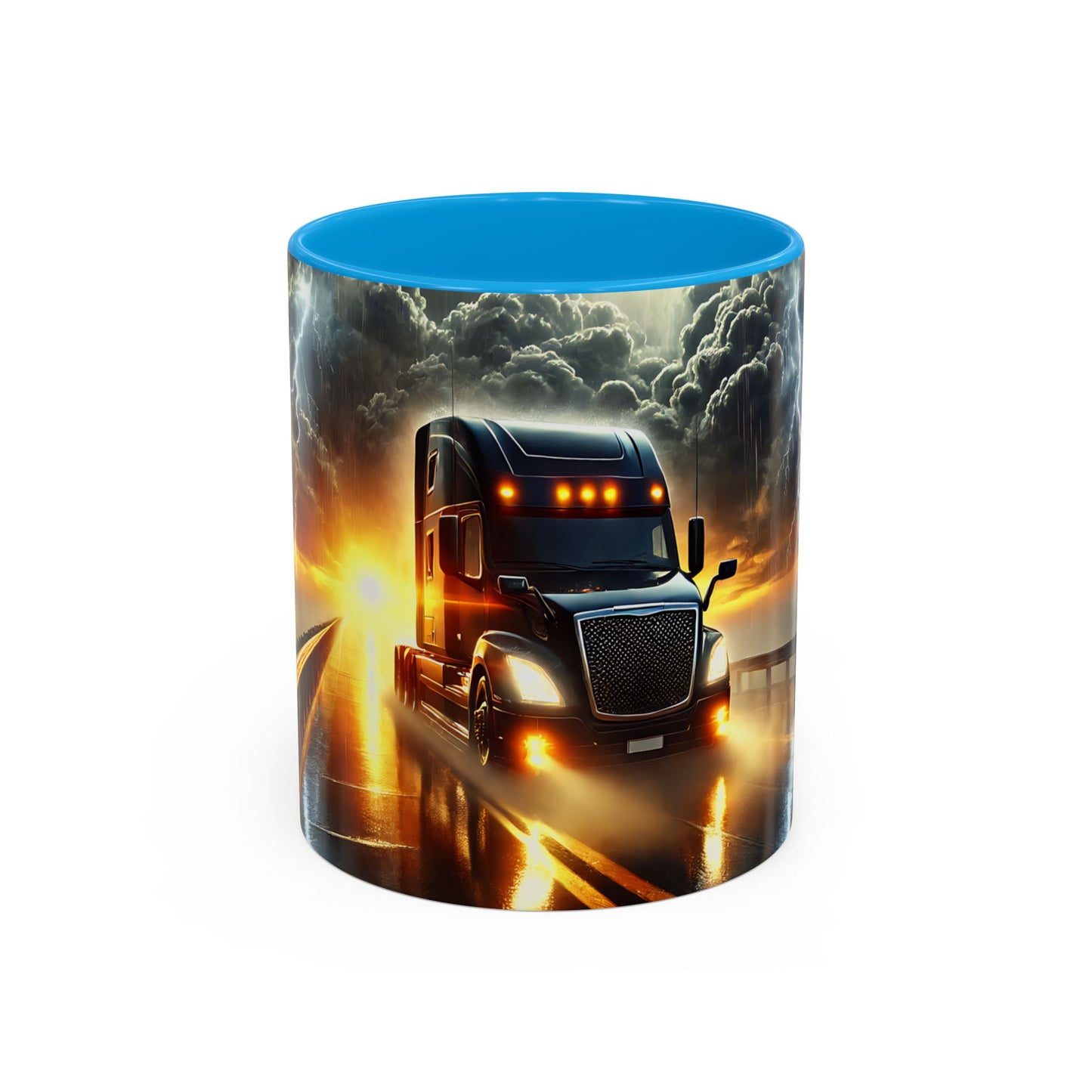 Mug Camion USA sous Orage – Tasse Semi-Remorque avec Éclairs et Route Tempête – Cadeau Chauffeur Routier 325ml