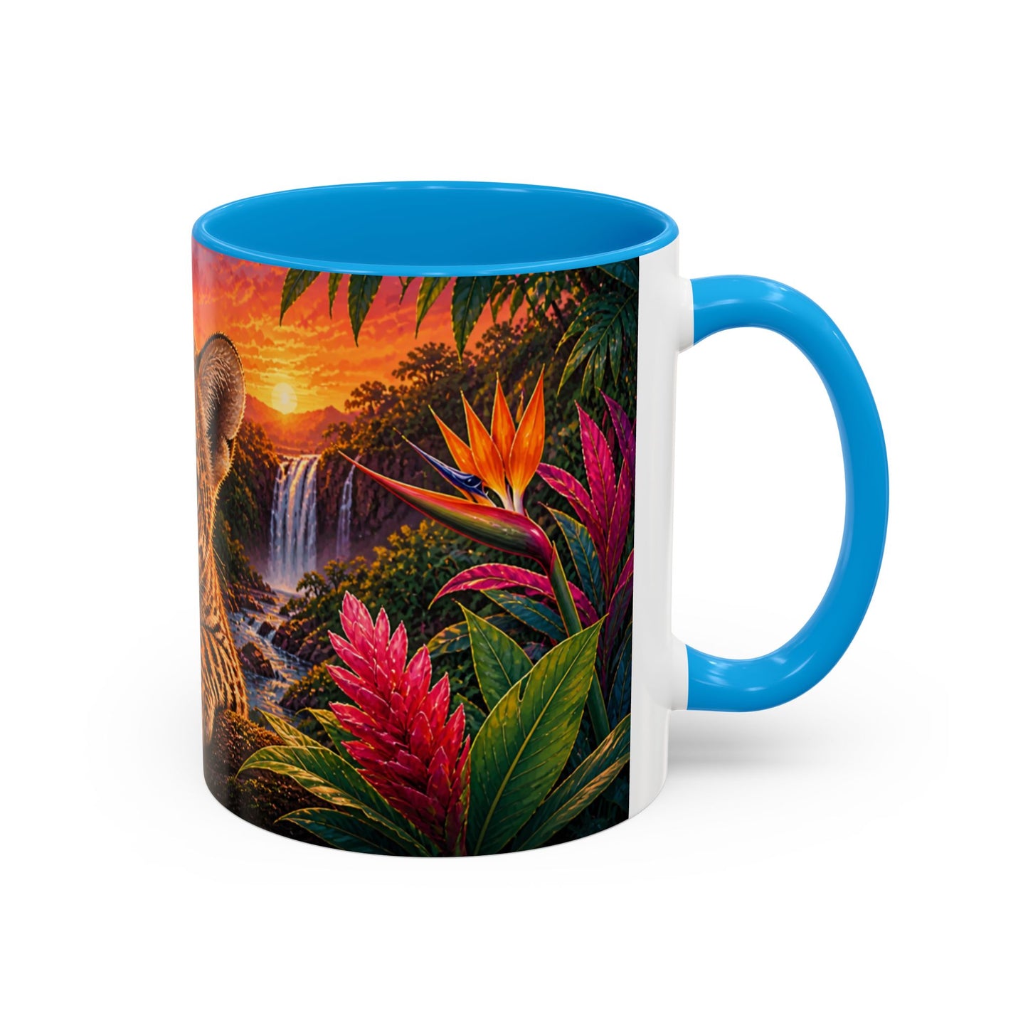Tasse Léopard Tropical et Fleurs Exotiques – Mug Animal Sauvage Jungle – Design Artistique Coloré – Céramique 325ml