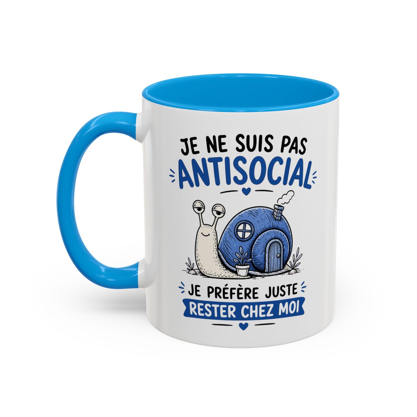 Mug Humour Introverti – Je Ne Suis Pas Antisocial Je Préfère Rester Chez Moi – Tasse Drôle Escargot – Cadeau Original Céramique 325ml Noir Bleu Rouge