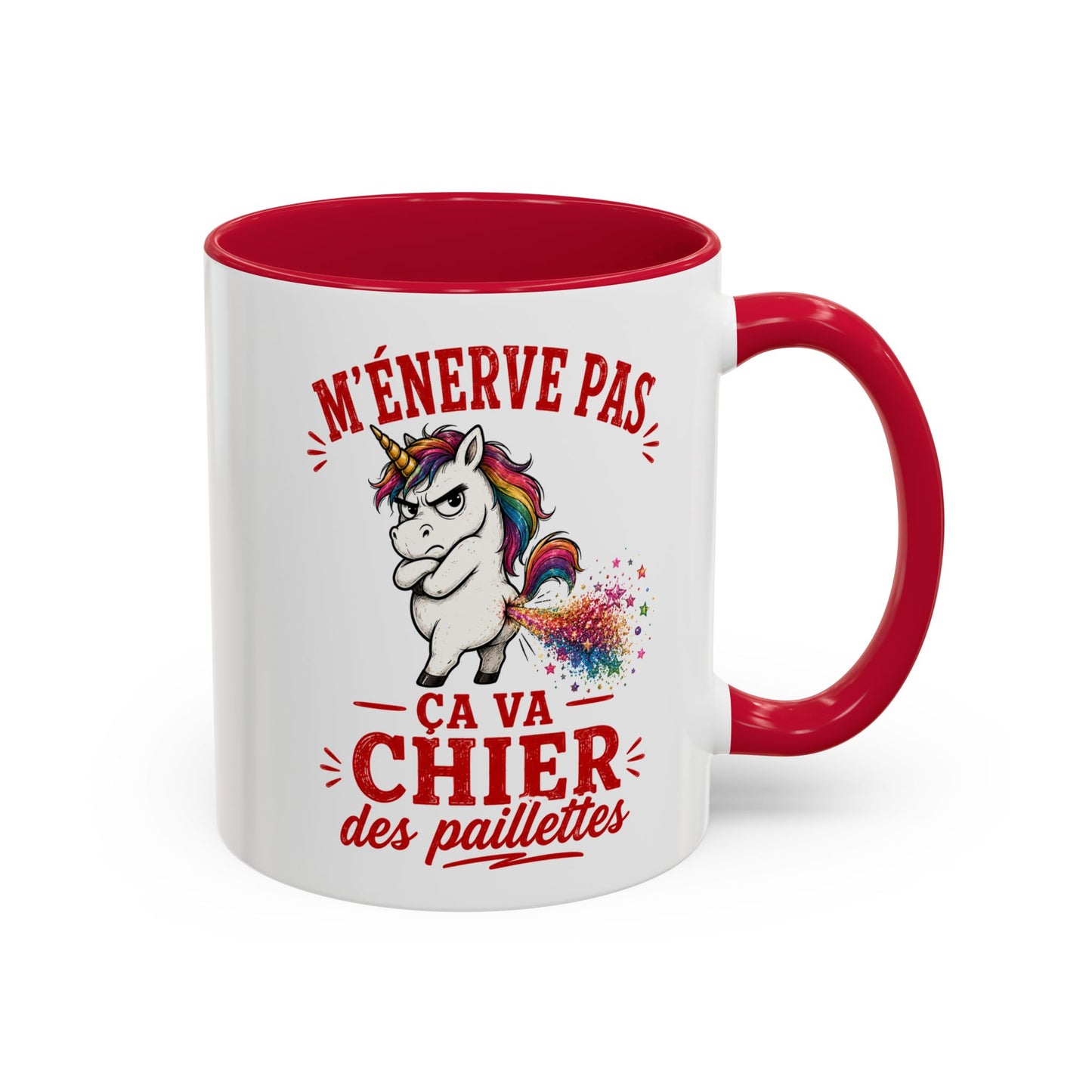 Tasse M’Énerve Pas Ça Va Chier des Paillettes – Mug Licorne Humour – Cadeau Original Homme Femme 325ml