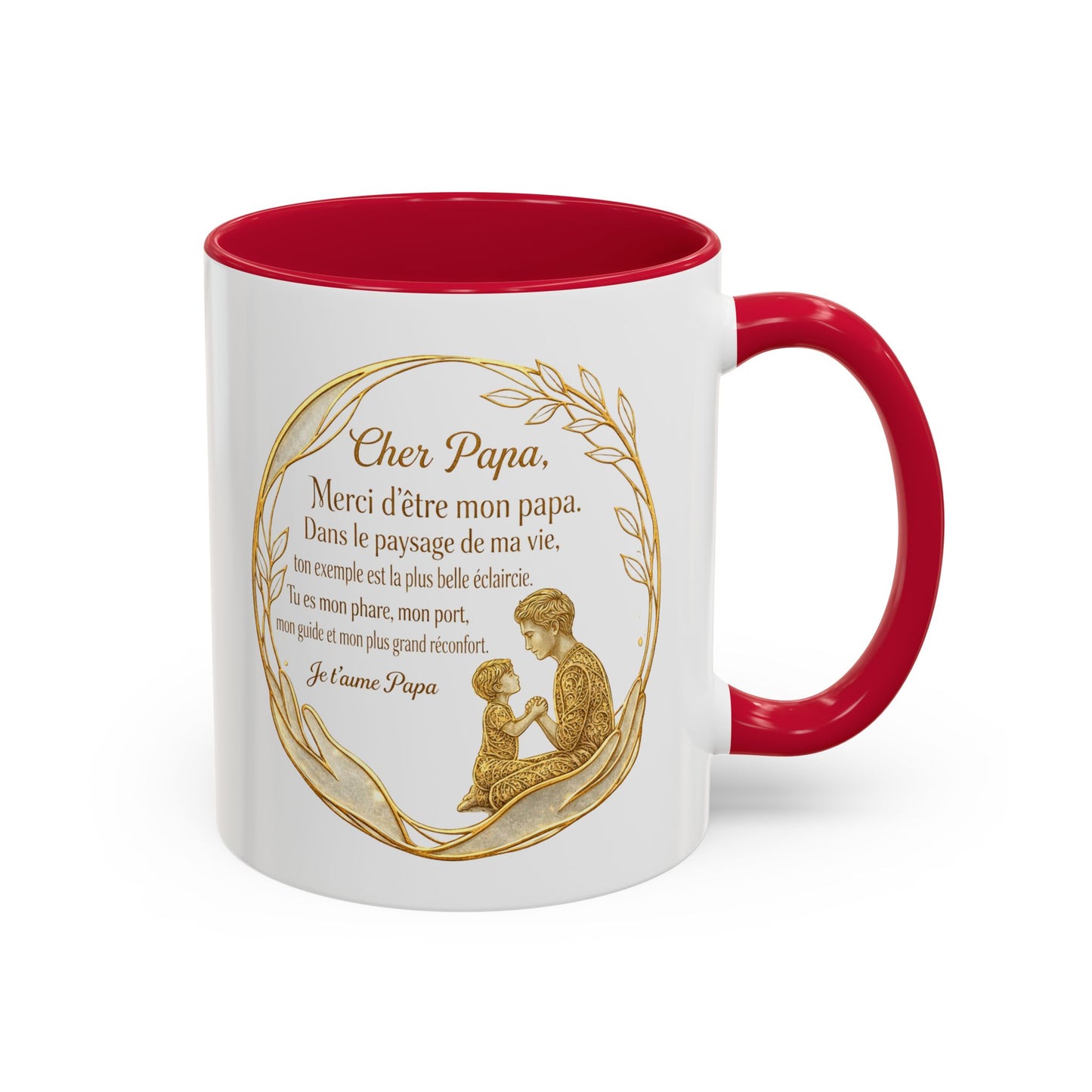 Tasse Papa Message Amour 325ml – Mug Céramique Cadeau Père Élégant Doré Citation Touchante Famille