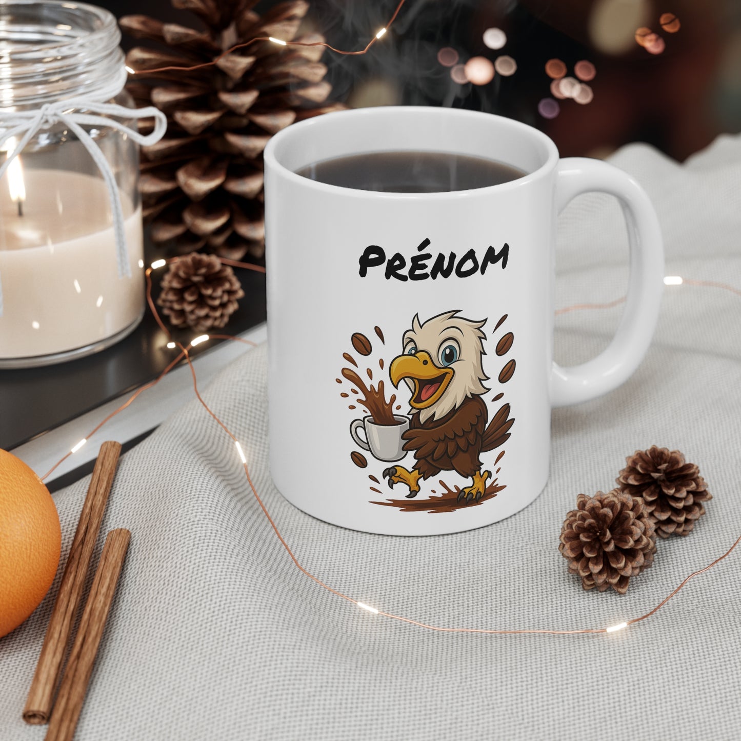 Tasse Personnalisable Aigle Café – Mug Prénom Animal Cartoon Céramique 325ml – Cadeau Original Mignon