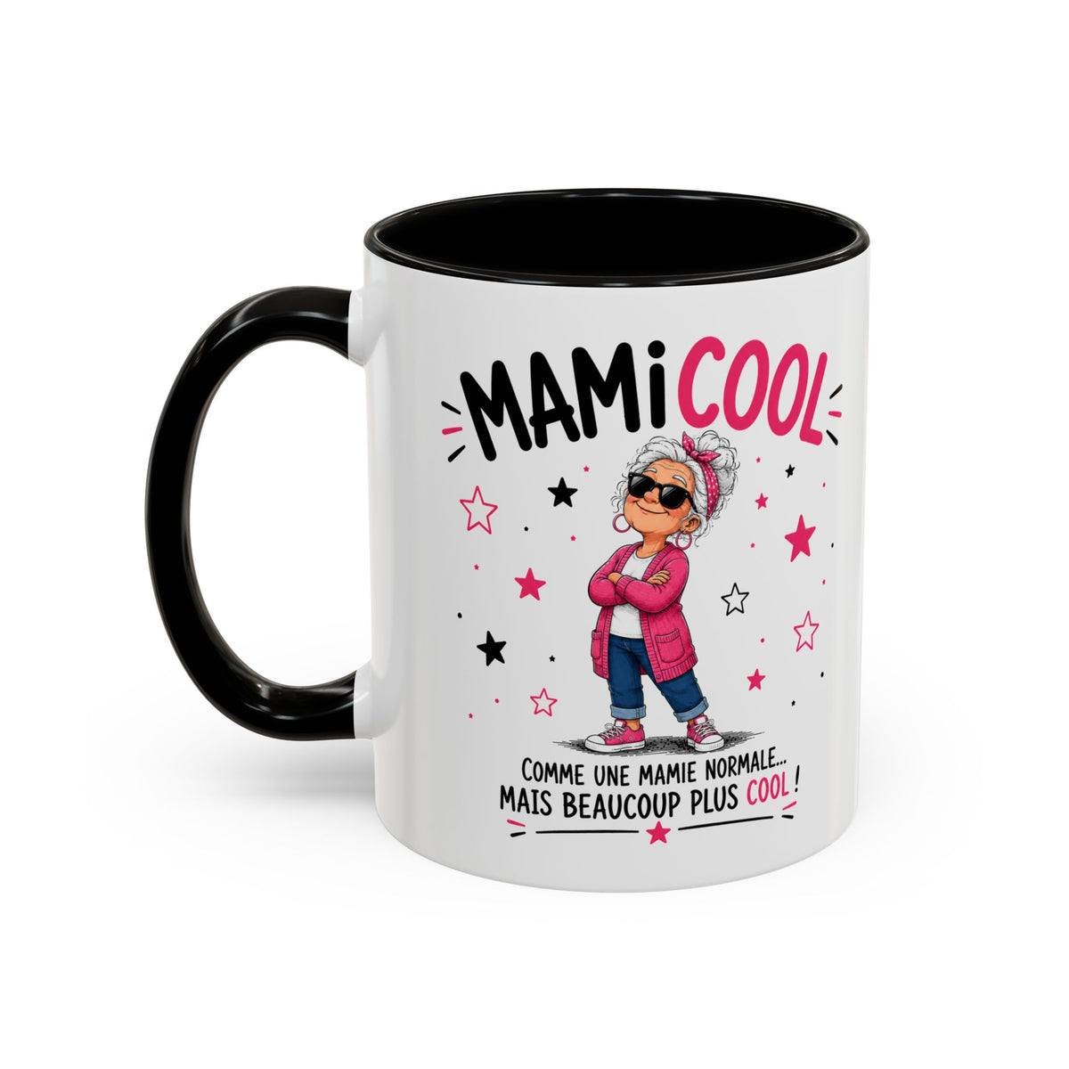 Mug MamiCool – Tasse Humoristique pour Mamie – Comme une Mamie Normale Mais Beaucoup Plus Cool – Idée Cadeau Originale Anniversaire Noël Fête des Grands-Mères bleu rouge noir