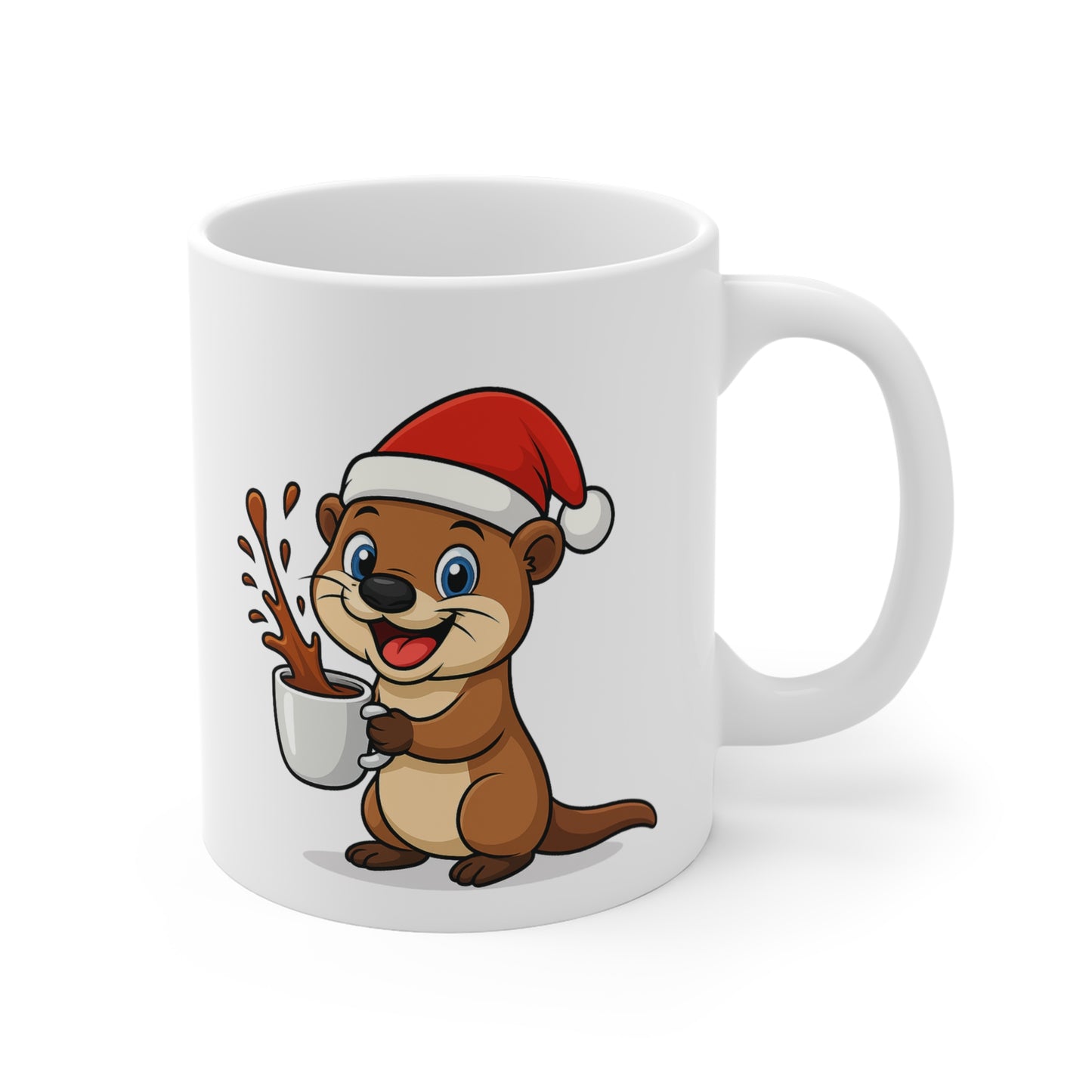 Mug Loutre Noël 325ml – Tasse Céramique Mignonne avec Bonnet Rouge – Cadeau Fêtes Original