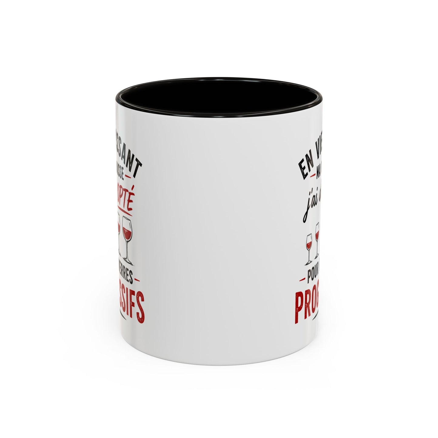 Mug Humour Amateur de Vin – En Vieillissant Ma Vue Baisse J’ai Donc Opté pour des Verres Progressifs – Cadeau Drôle Vin Rouge 325ml