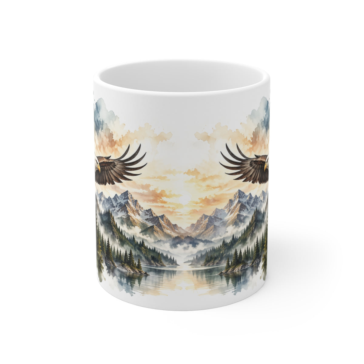 Mug Aigles en Vol au-dessus des Montagnes – Tasse Nature Sauvage Style Aquarelle – Cadeau Original Amoureux des Rapaces et Paysages