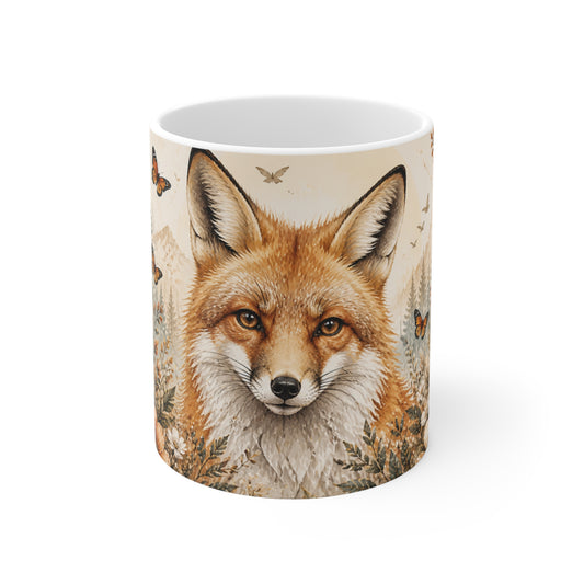 Tasse Renard Floral Vintage – Mug Animal Forêt Nature – Cadeau Homme Femme Enfant 325ml
