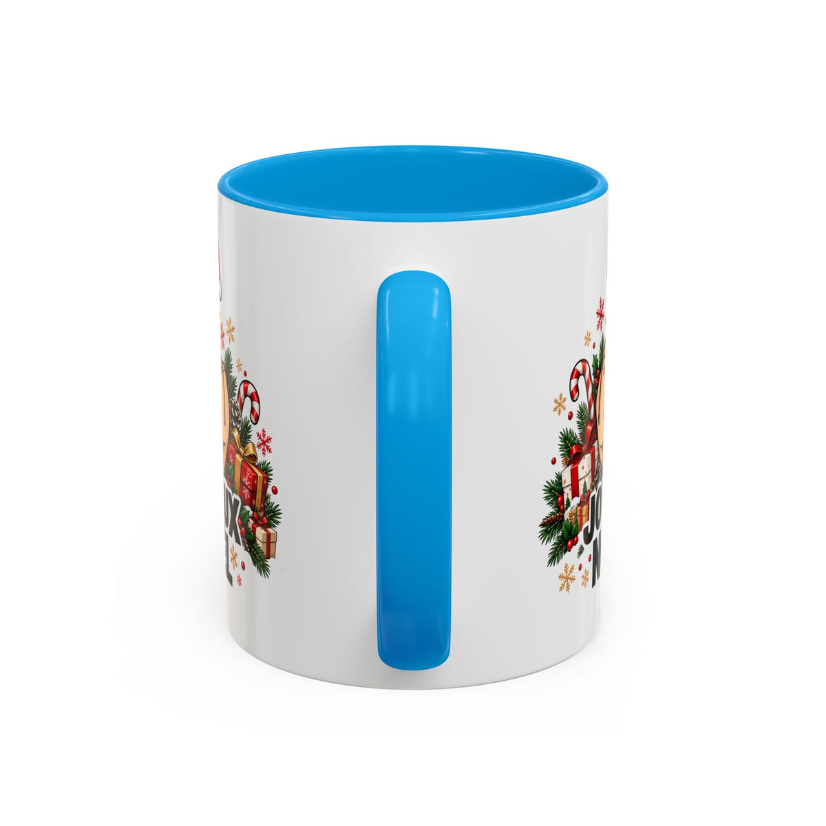 Mug Humour Noël « Joyeux Noël » – Tasse Geste Insolent avec Bonnet de Père Noël, Cadeaux et Sucre d’Orge – Cadeau Drôle Homme Femme
