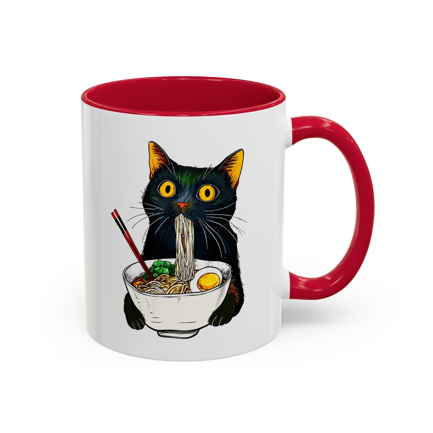 Mug Chat Humour – Tasse Chat Noir Ramen Nouilles Japonaises – Cadeau Original Amoureux des Chats Homme et Femme Noir Bleu Rouge