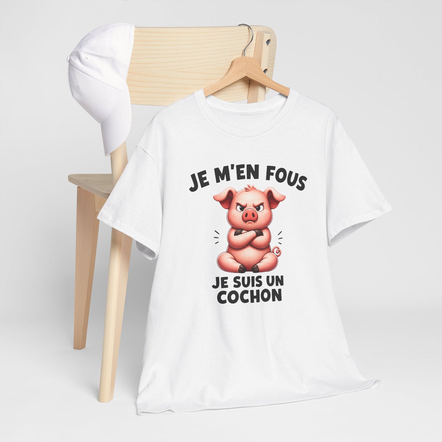 Tee Shirt Je M’En Fous Je Suis Un Cochon – T-Shirt Humour Cochon Grincheux – Cadeau Homme Femme Animal Mignon et Sarcastique
