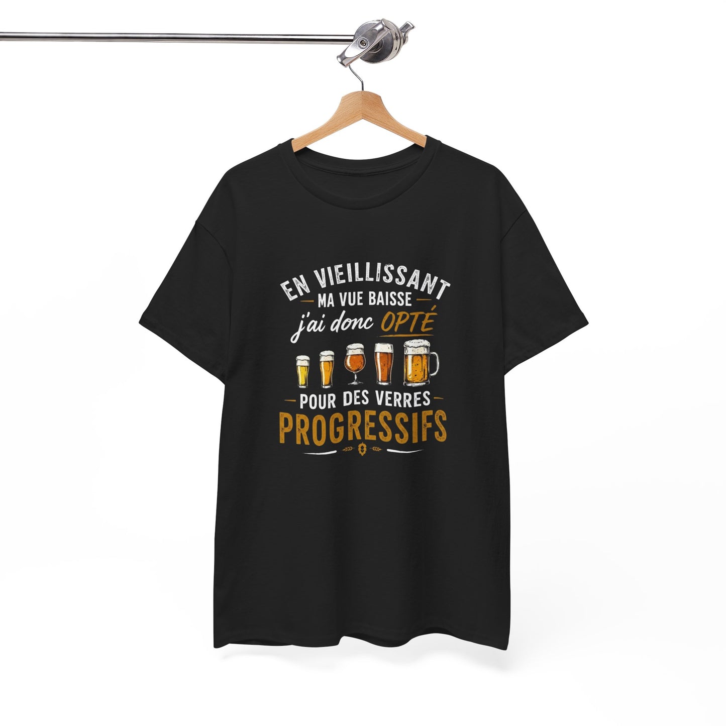 T-Shirt Humour Bière Verres Progressifs – Tee Shirt Drôle Apéro Alcool Citation Amusante Adulte – Cadeau Ami Amateur Bière Noir Blanc Gris
