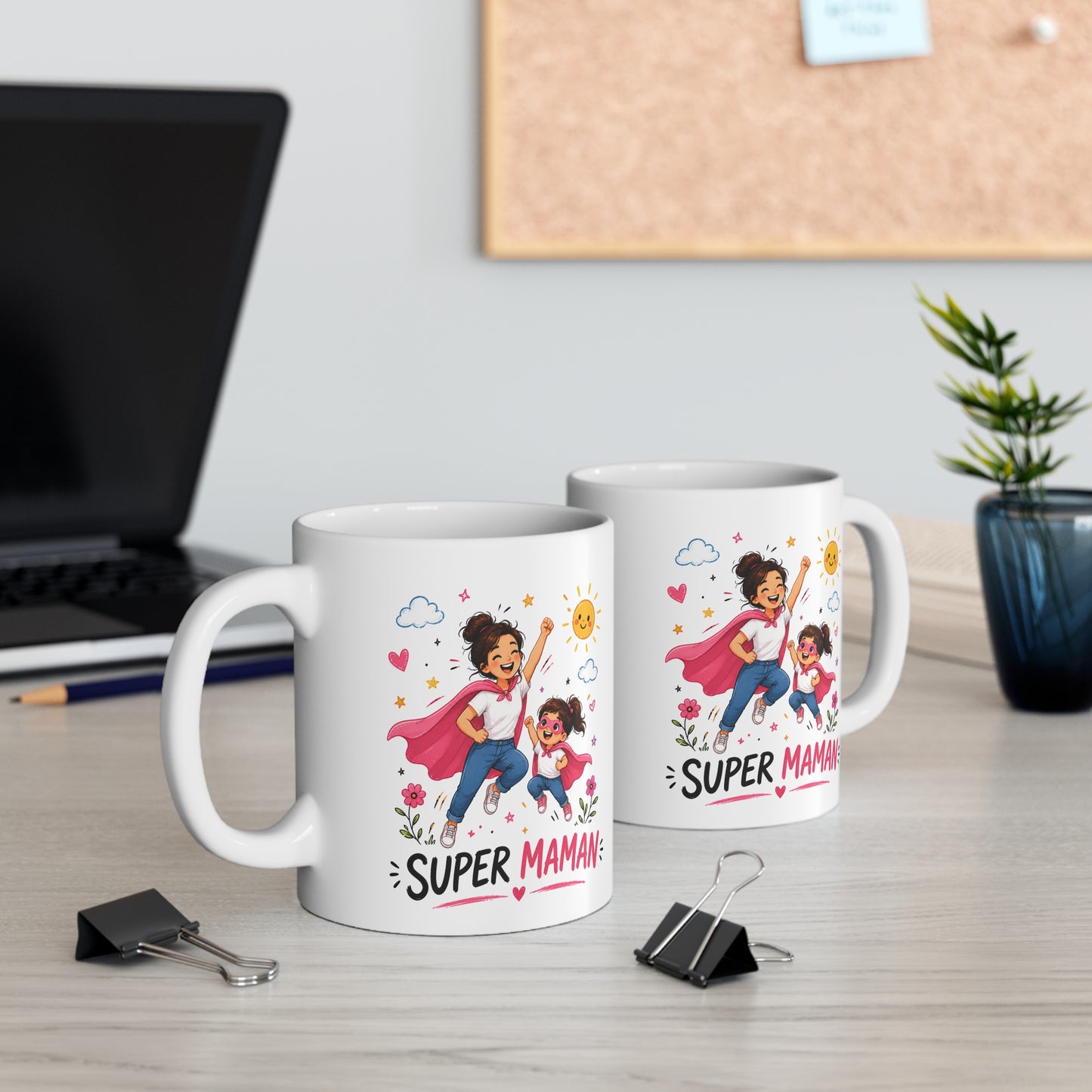 Tasse Super Maman – Mug Maman Héroïne avec Fille – Cadeau Fête des Mères Original 325ml