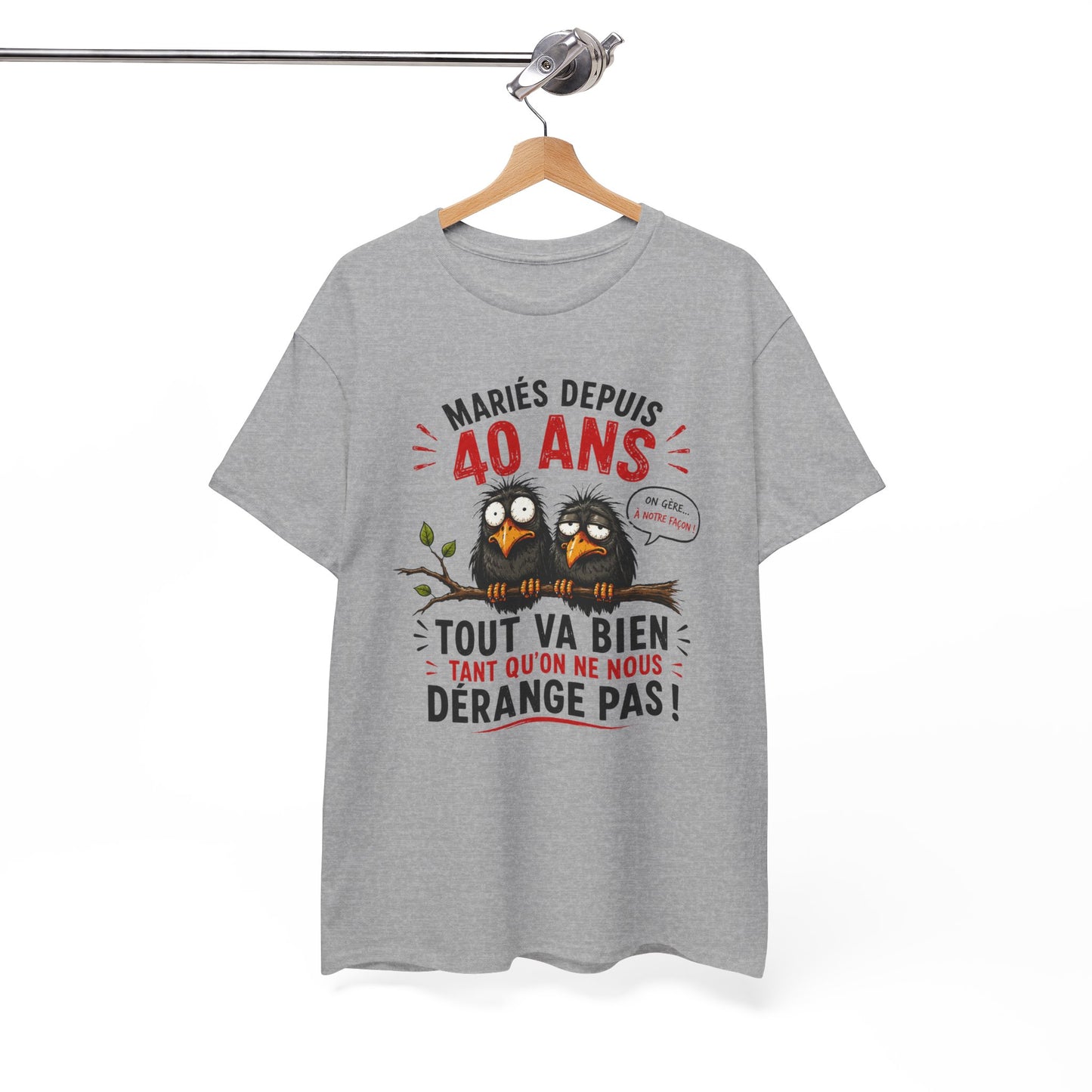 Tee-Shirt Homme Femme Mariés Depuis 40 Ans – Cadeau Anniversaire de Mariage Noces d'Émeraude – Humour Couple Original