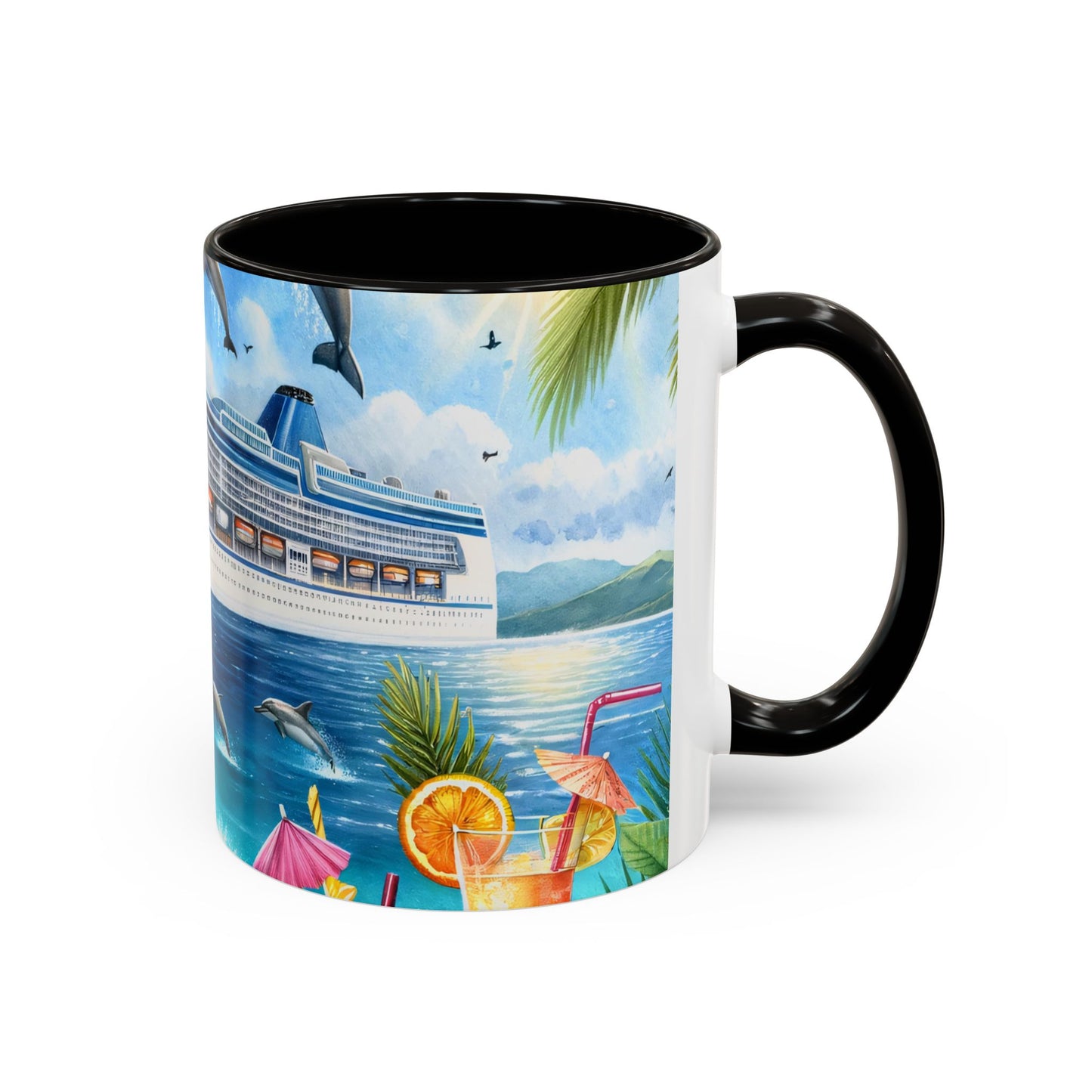 Mug Croisière Tropicale avec Dauphins – Tasse Paquebot de Luxe et Océan Paradisiaque – Cadeau Voyage et Vacances 325ml