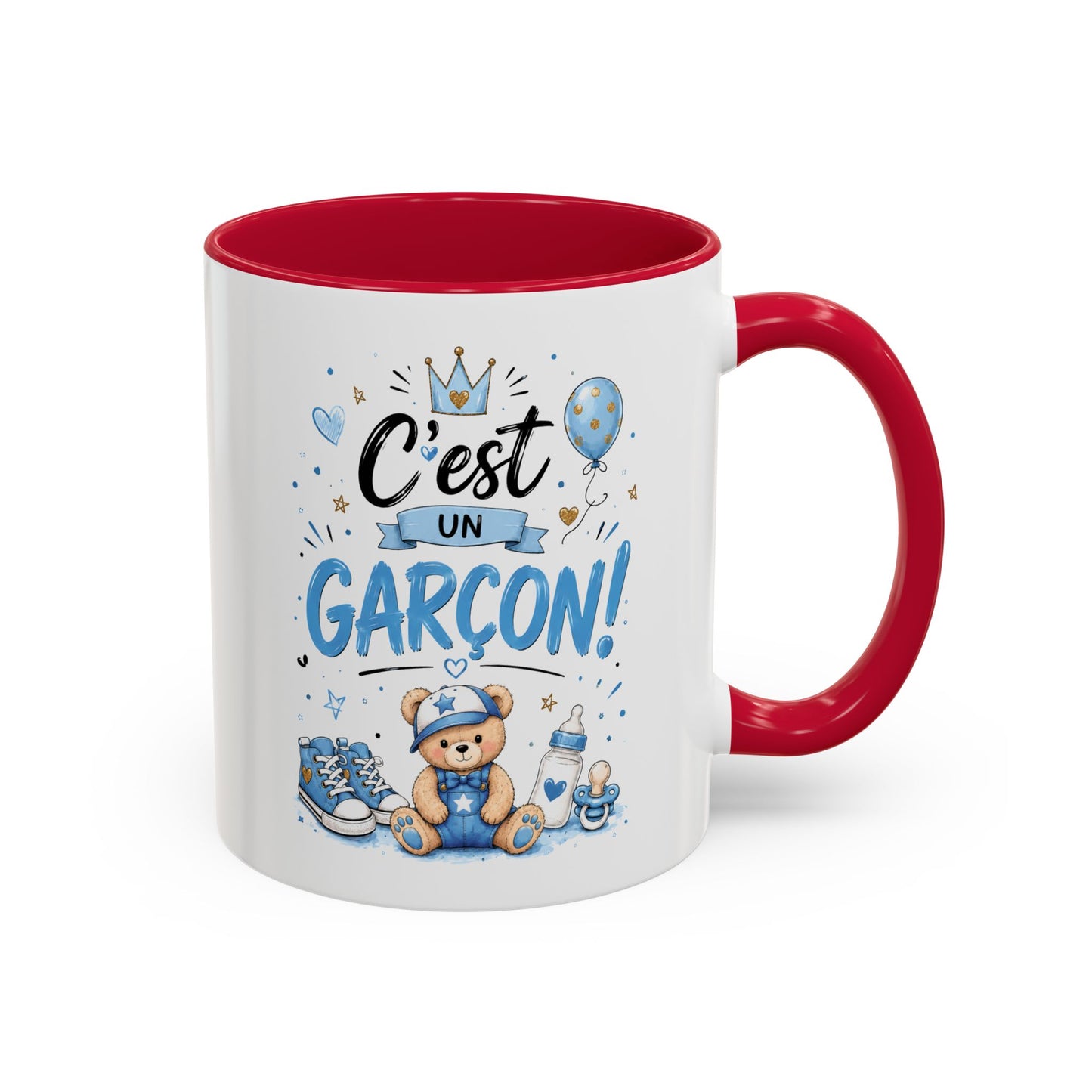 Mug C'est Un Garçon – Tasse Annonce Grossesse Naissance Bébé Garçon, Cadeau Futurs Parents, Baby Shower, Révélation du Sexe, Souvenir Naissance Noir Bleu Rouge