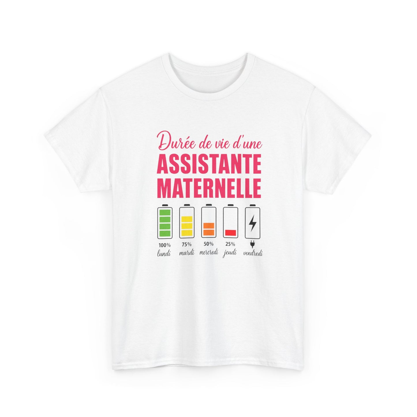 T-Shirt Assistante Maternelle Humour – Durée de Vie d’une Assistante Maternelle – Tee Shirt Femme Drôle