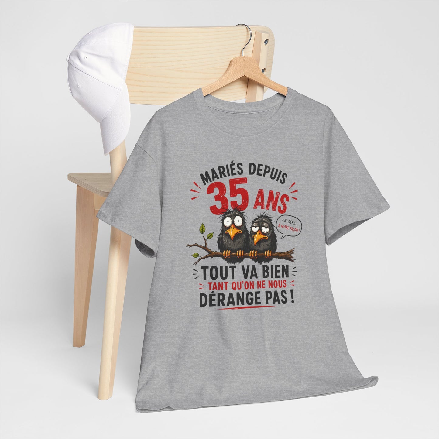 Tee-Shirt Homme Femme Mariés Depuis 35 Ans – Cadeau Anniversaire de Mariage Noces de Rubis – Humour Couple Original