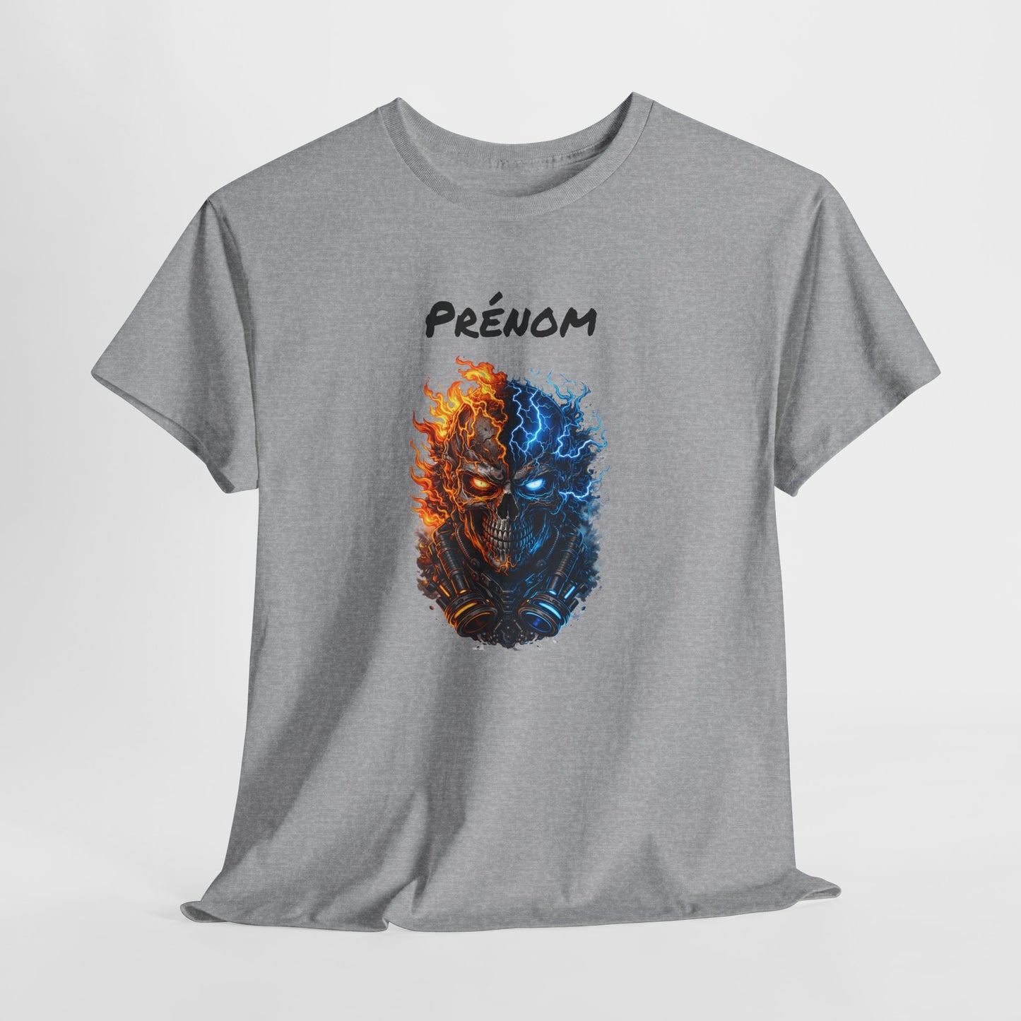 T-Shirt Skull Feu et Glace Personnalisé Personnalisable – Tête de Mort Gamer avec Prénom – Style Dark