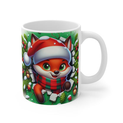 Tasse Noël 325ml – Mug Céramique Renard Cartoon Bonnet et Écharpe – Cadeau Original Hiver Chocolat Chaud