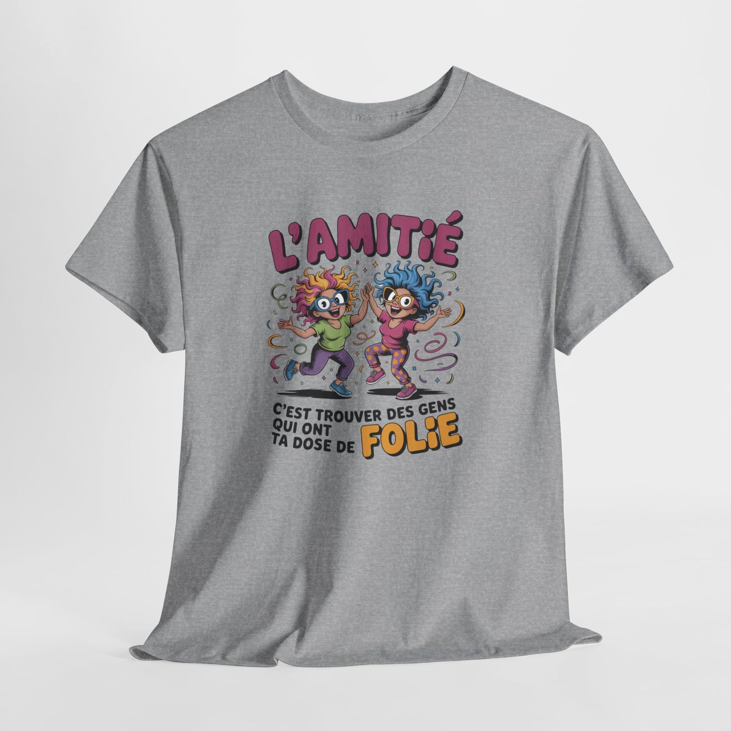 Tee Shirt Amitié Dose de Folie – Humour Amis – Cadeau meilleur ami Blanc Gris Sport
