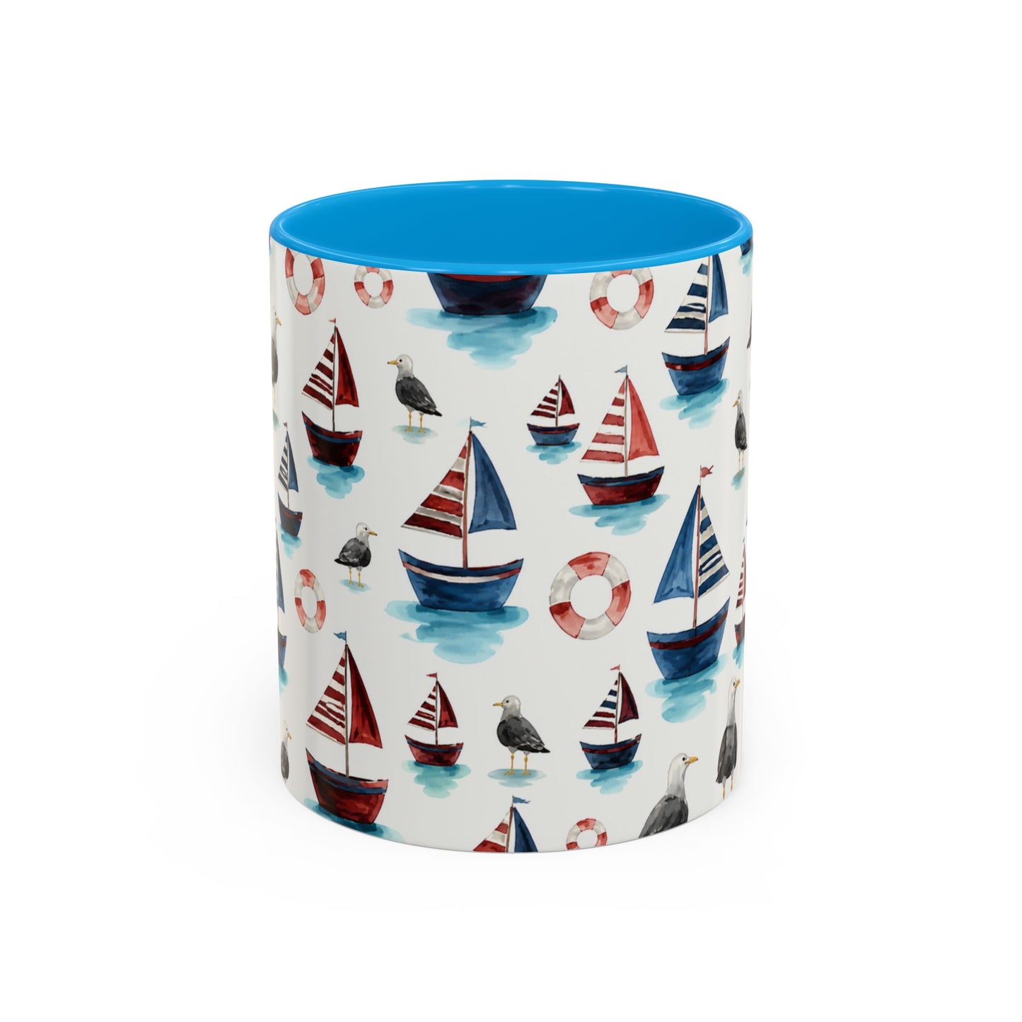 Tasse Thème Marin Aquarelle – Mug Voilier et Mouette – Design Nautique Bord de Mer – Céramique 325ml