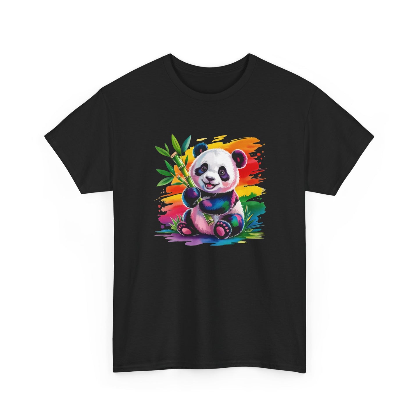 T-Shirt Panda Mignon avec Bambou – Tee Shirt Animal Coloré Aquarelle – Cadeau Kawaii Nature Noir Blanc Gris