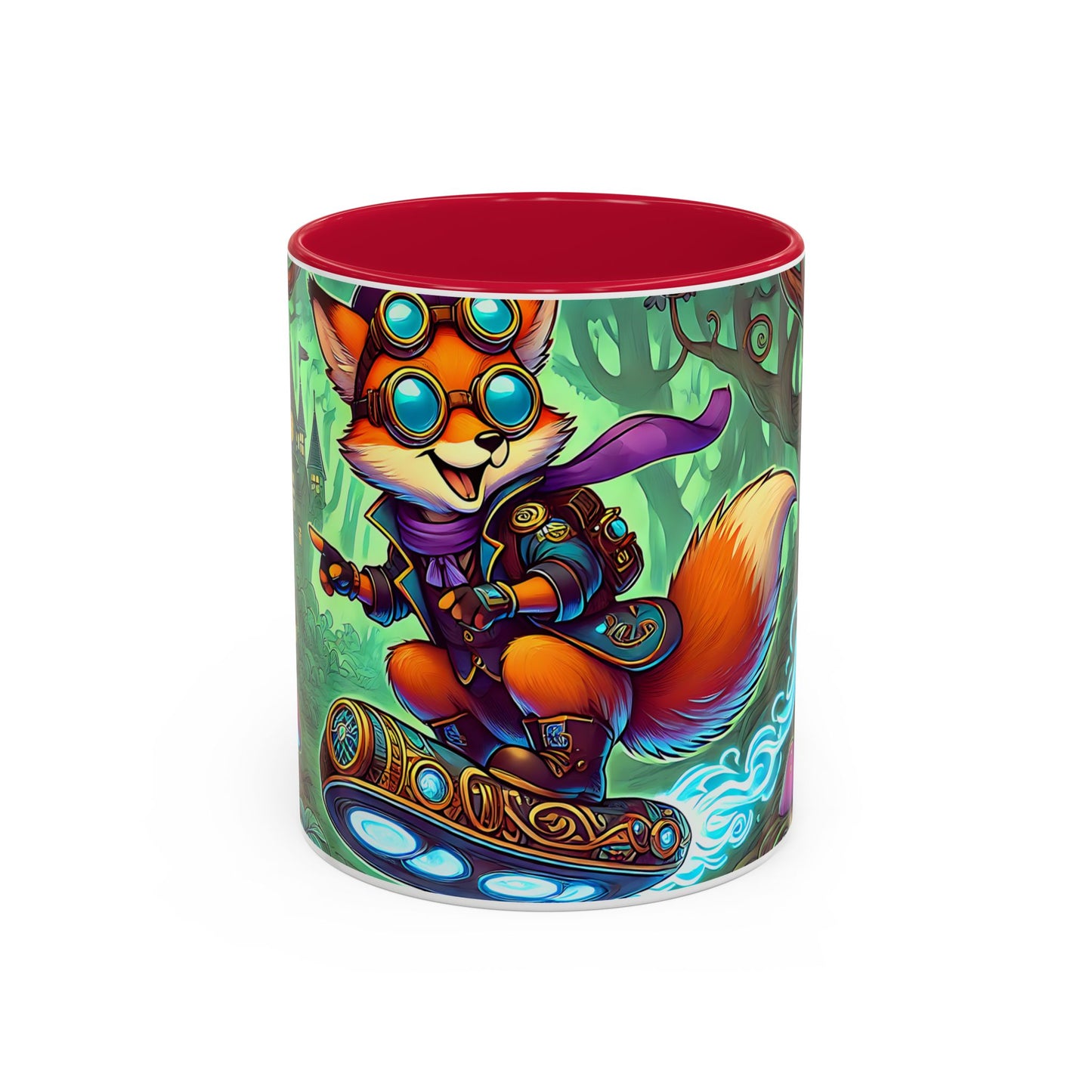 Mug Renard Steampunk – Tasse Fantasy avec Renard Aventurier et Hoverboard Magique – Cadeau Geek et Univers Fantastique 325ml