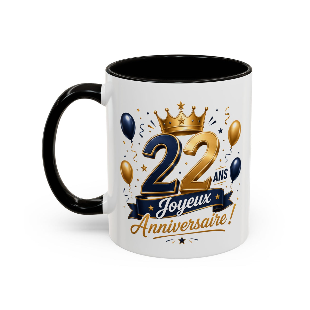 Mug Joyeux 22 Ans – Tasse Anniversaire 22 Ans – Cadeau Original pour Femme Homme – Idée Cadeau 22e Anniversaire Noir Bleu Rouge