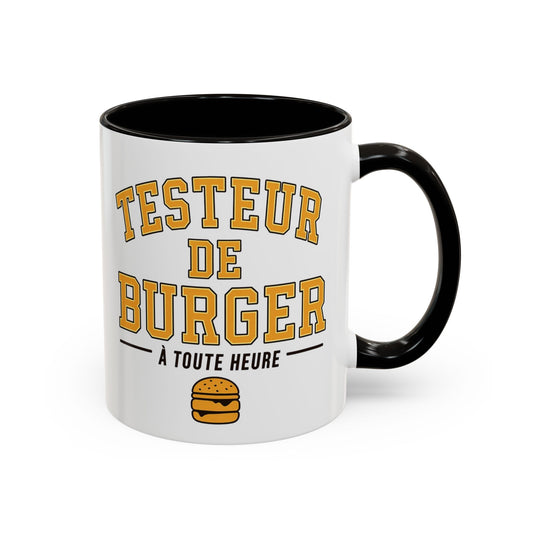 Mug Testeur de Burger – Tasse Humoristique Fast Food et Hamburger – Cadeau Gourmand Original – Céramique 325ml Noir Bleu Rouge