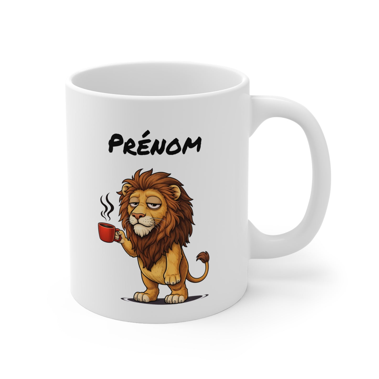 Tasse Lion avec Café – Mug Animal Sauvage Humoristique – Illustration Lion Fatigue 325ml – Cadeau Original