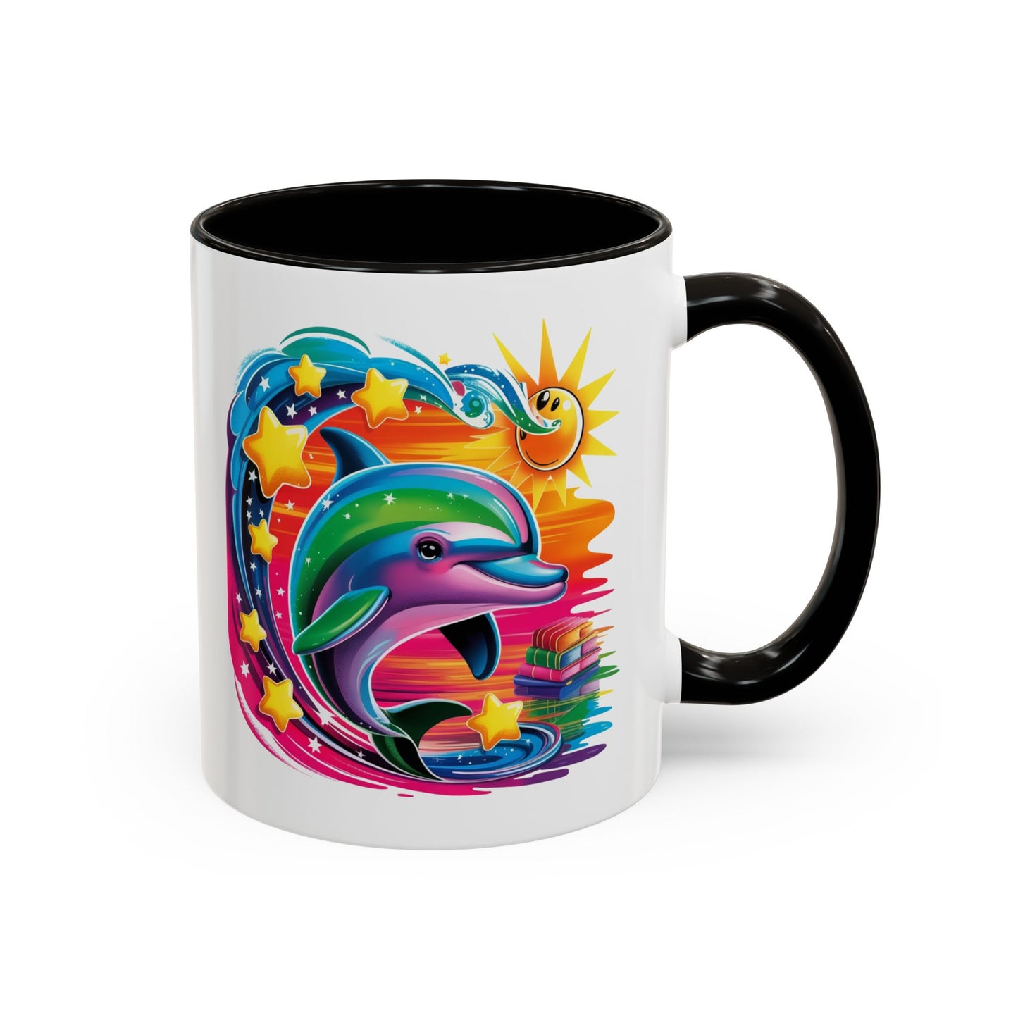 Mug Dauphin Multicolore – Tasse Design Fantaisie Océan Soleil et Étoiles – Cadeau Original 325ml